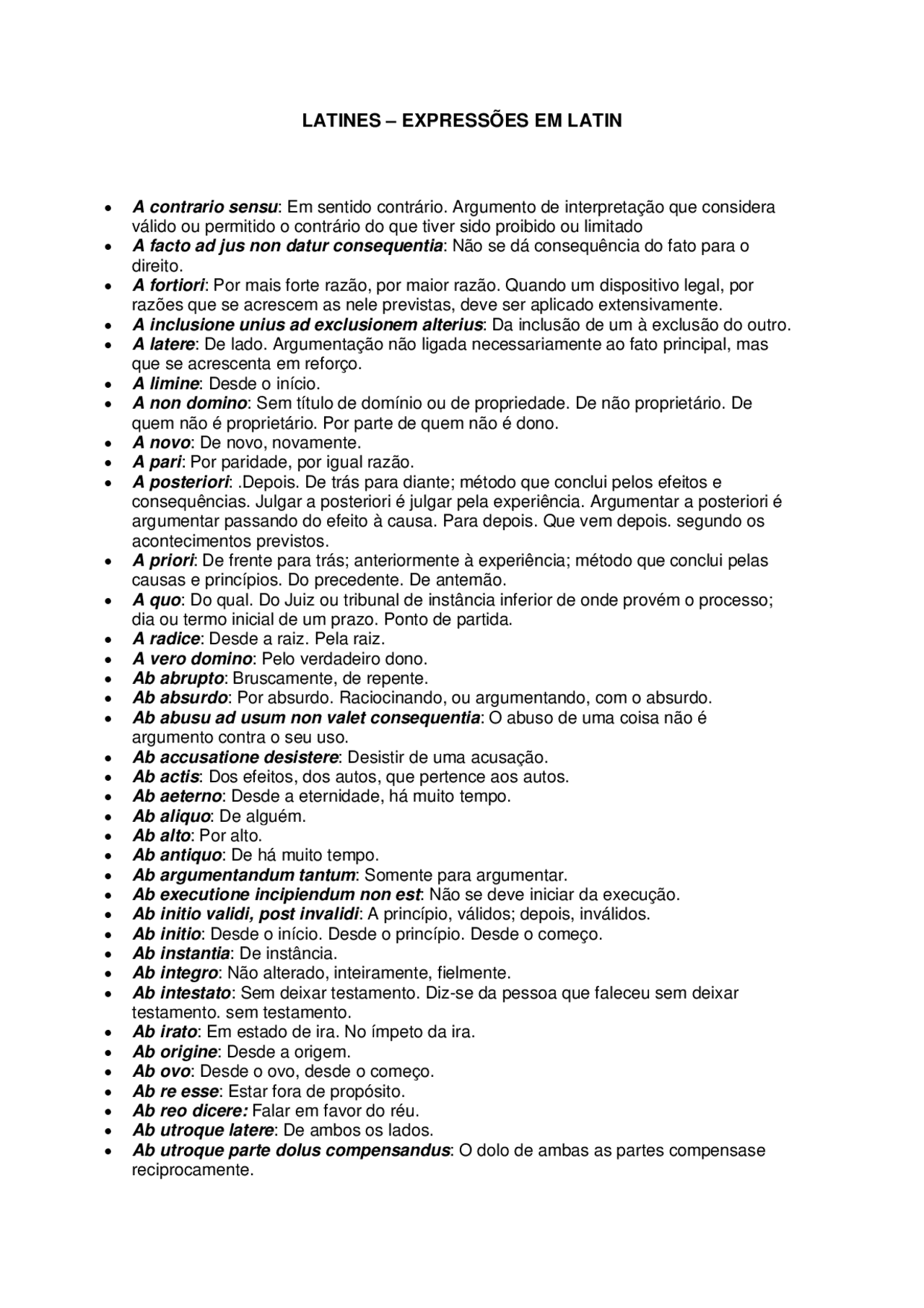 EXPRESSÕES EM LATIN | Notas de aula Latim | Docsity