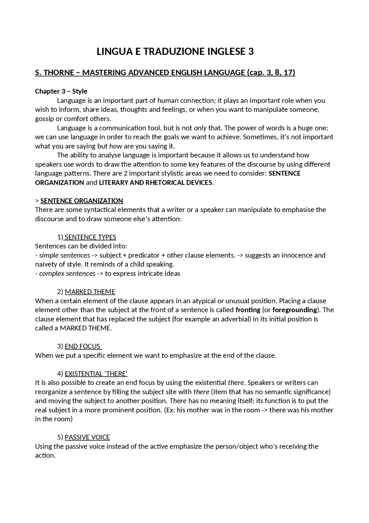 Riassunto di Mastering advanced English Language / lingua e traduzione inglese 3 Dispense di