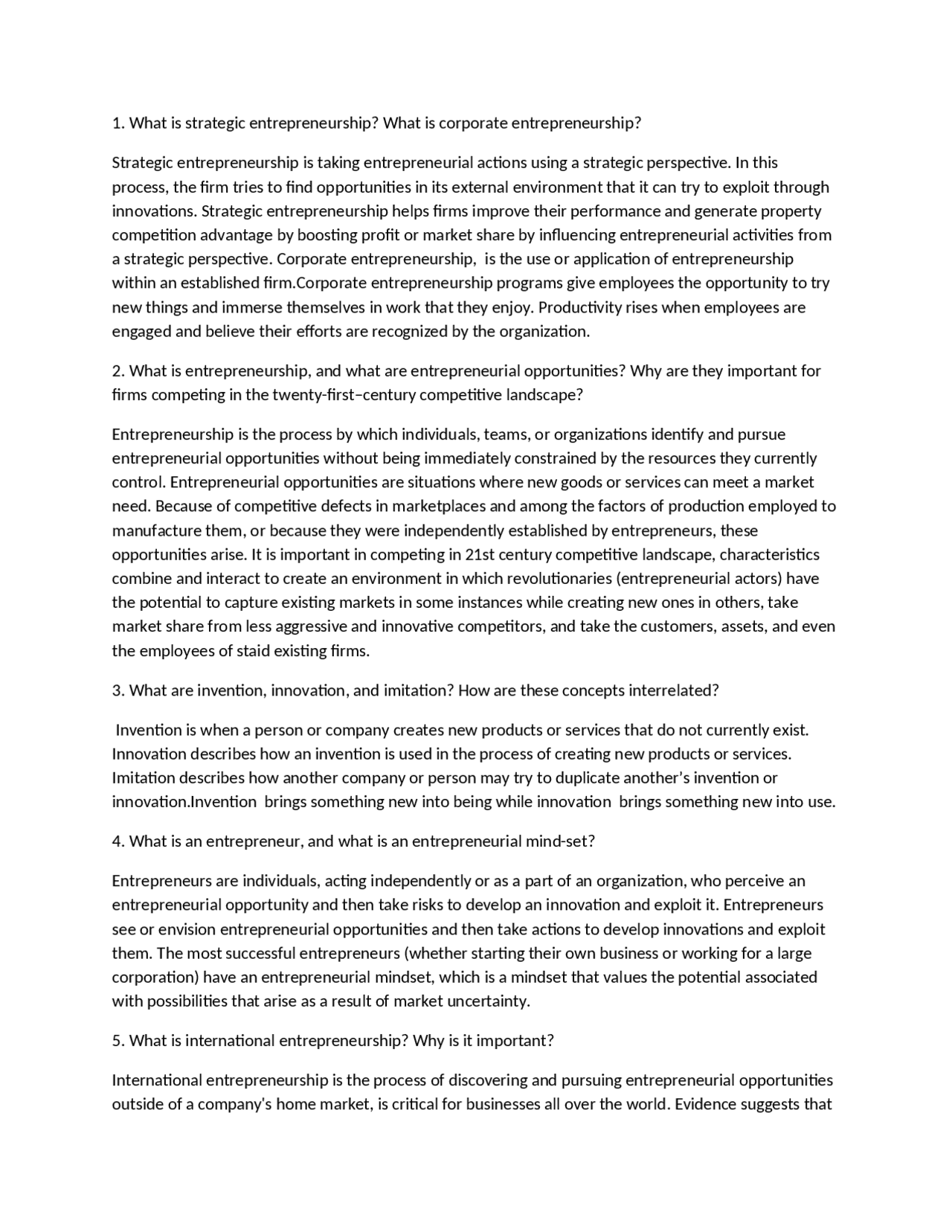 Strategic Entrepreneurship Quizzes Management Accounting Docsity