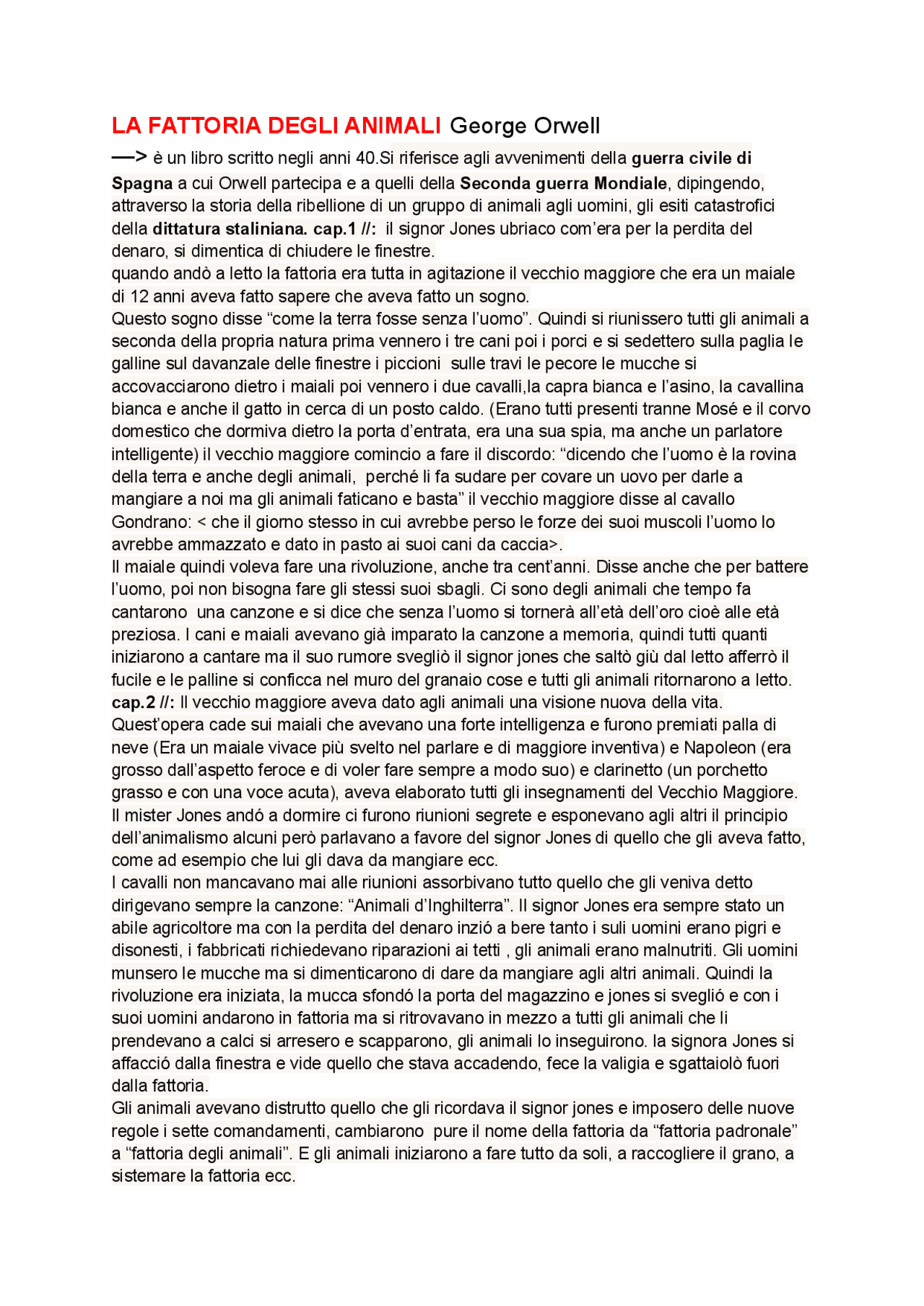 La Fattoria degli Animali Orwell riassunto libro Appunti di Italiano Docsity