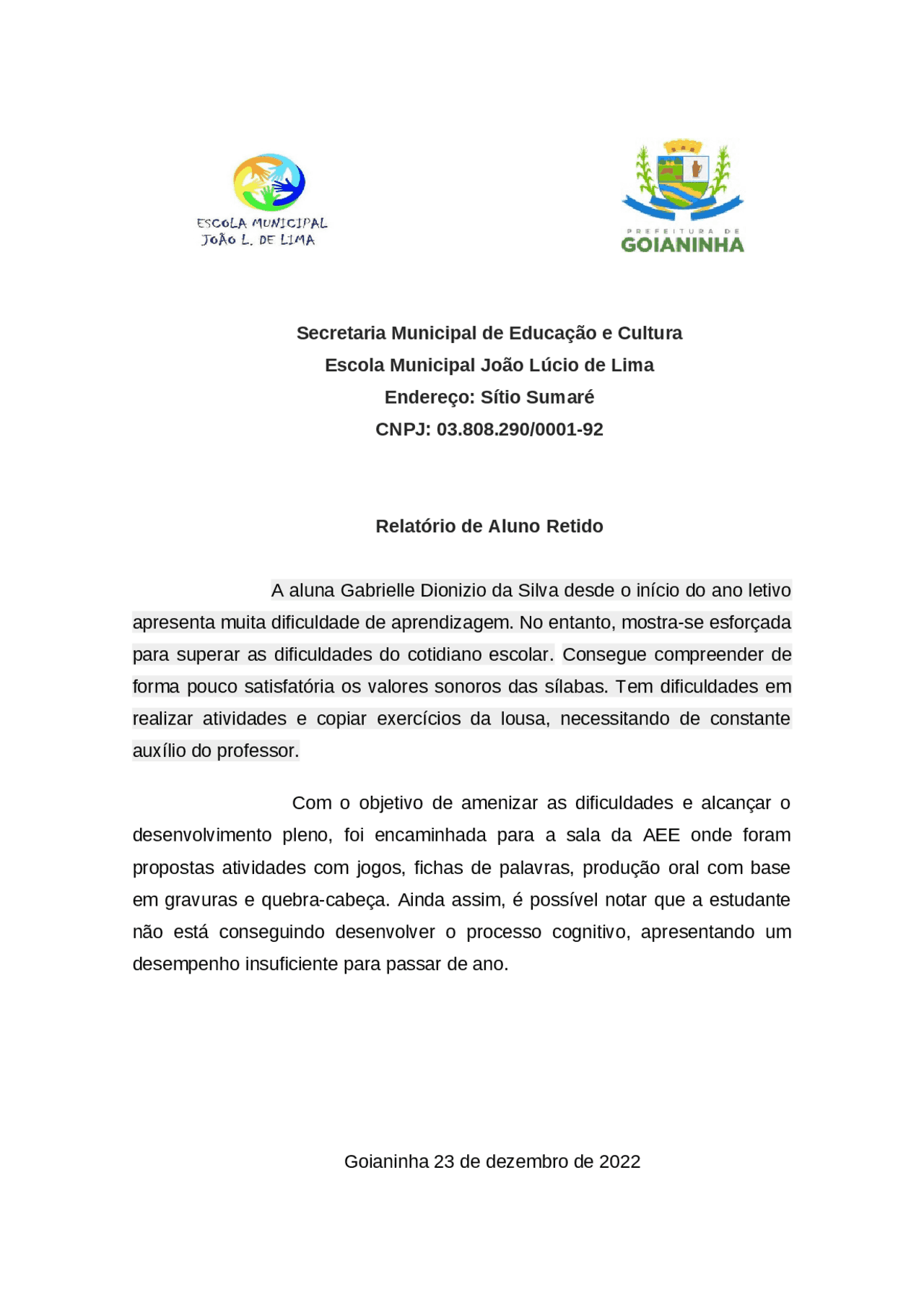Relatorio Relatorio Escolar De Alunos - NAZAEDU