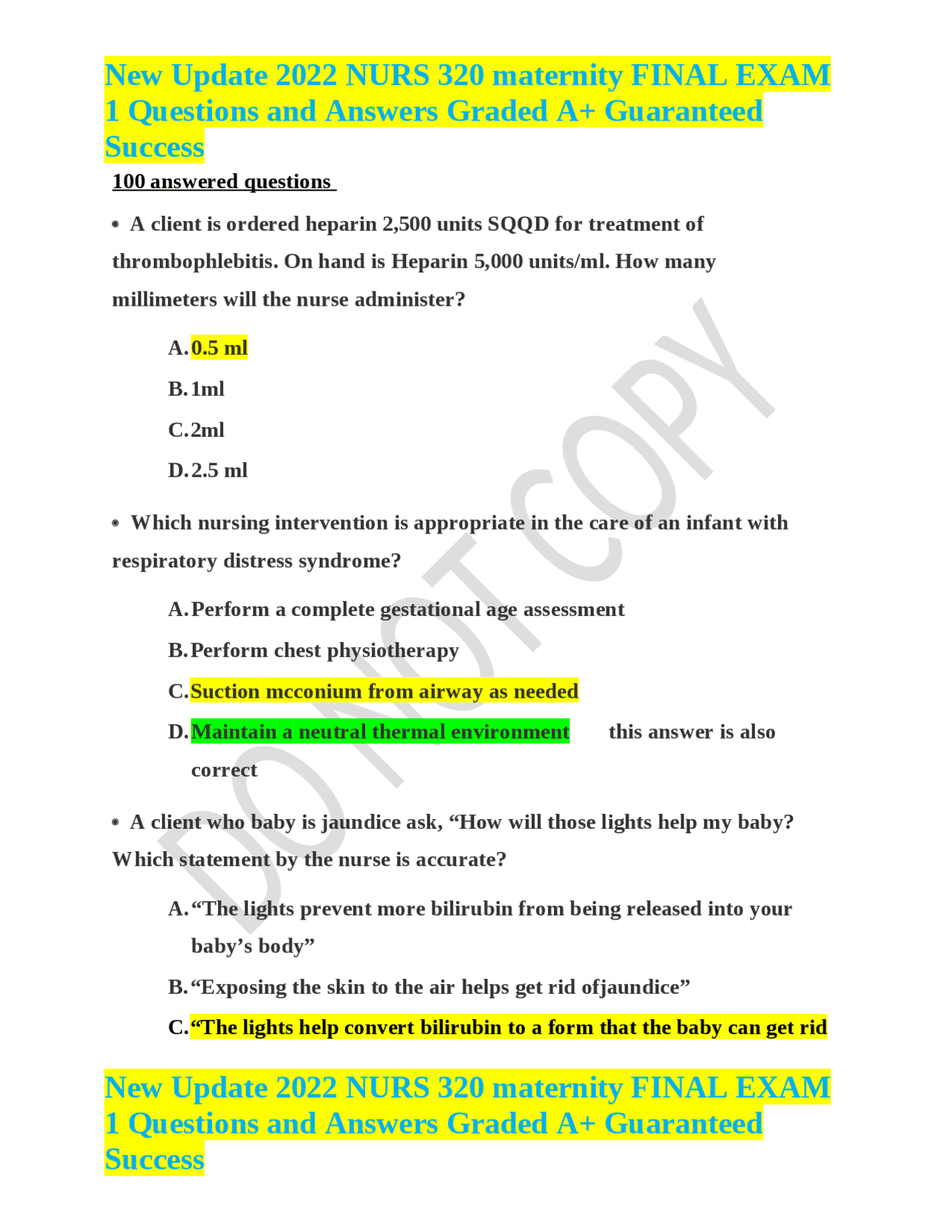 New Update 2022 NURS 320 maternity FINAL EXAM 1 Questions and Answers ...