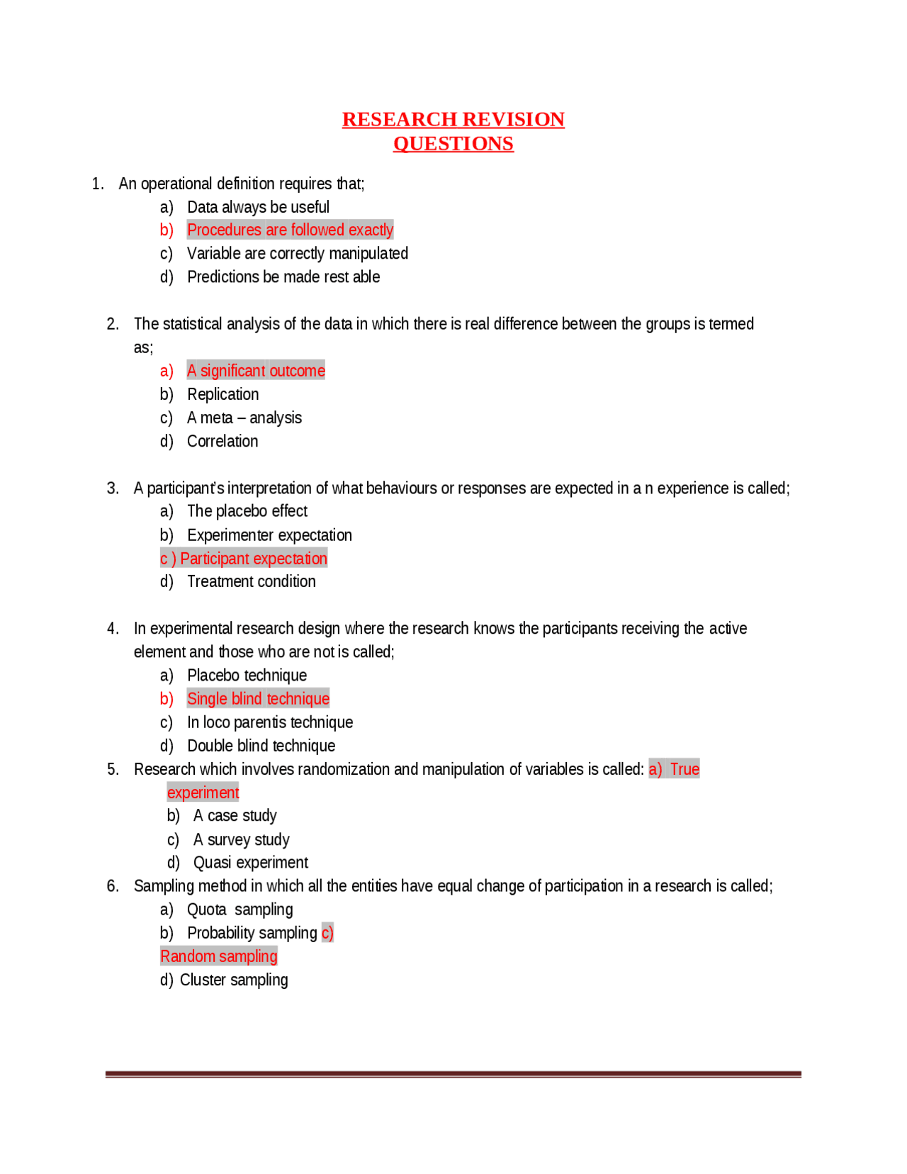 Research revision for nursing Exams Nursing Docsity
