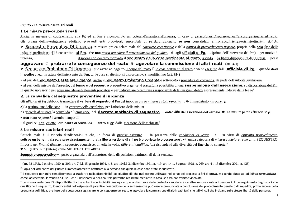 Misure cautelari reali Sintesi del corso di Diritto Docsity
