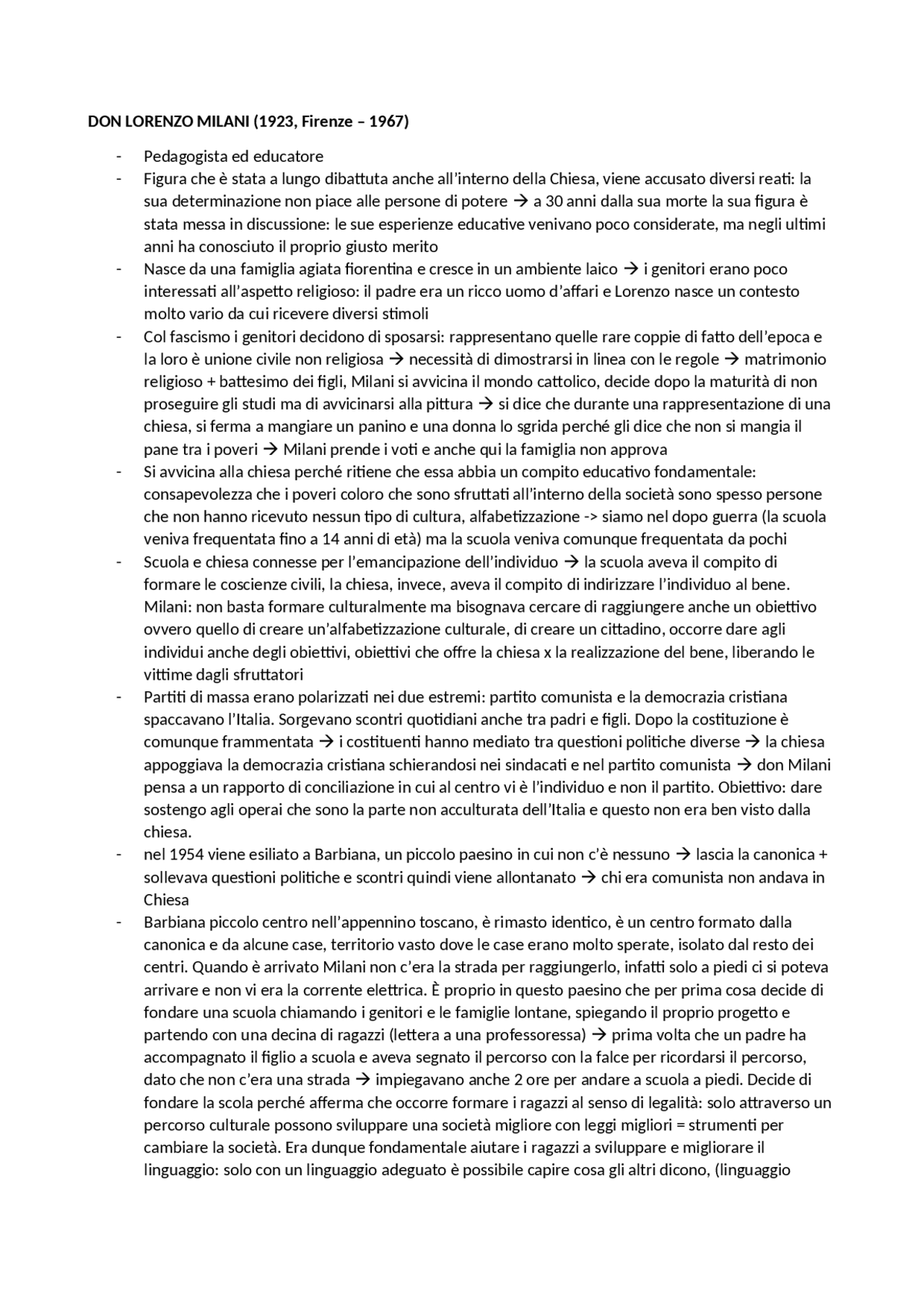 Schema su don Lorenzo Milani Schemi e mappe concettuali di Scienze