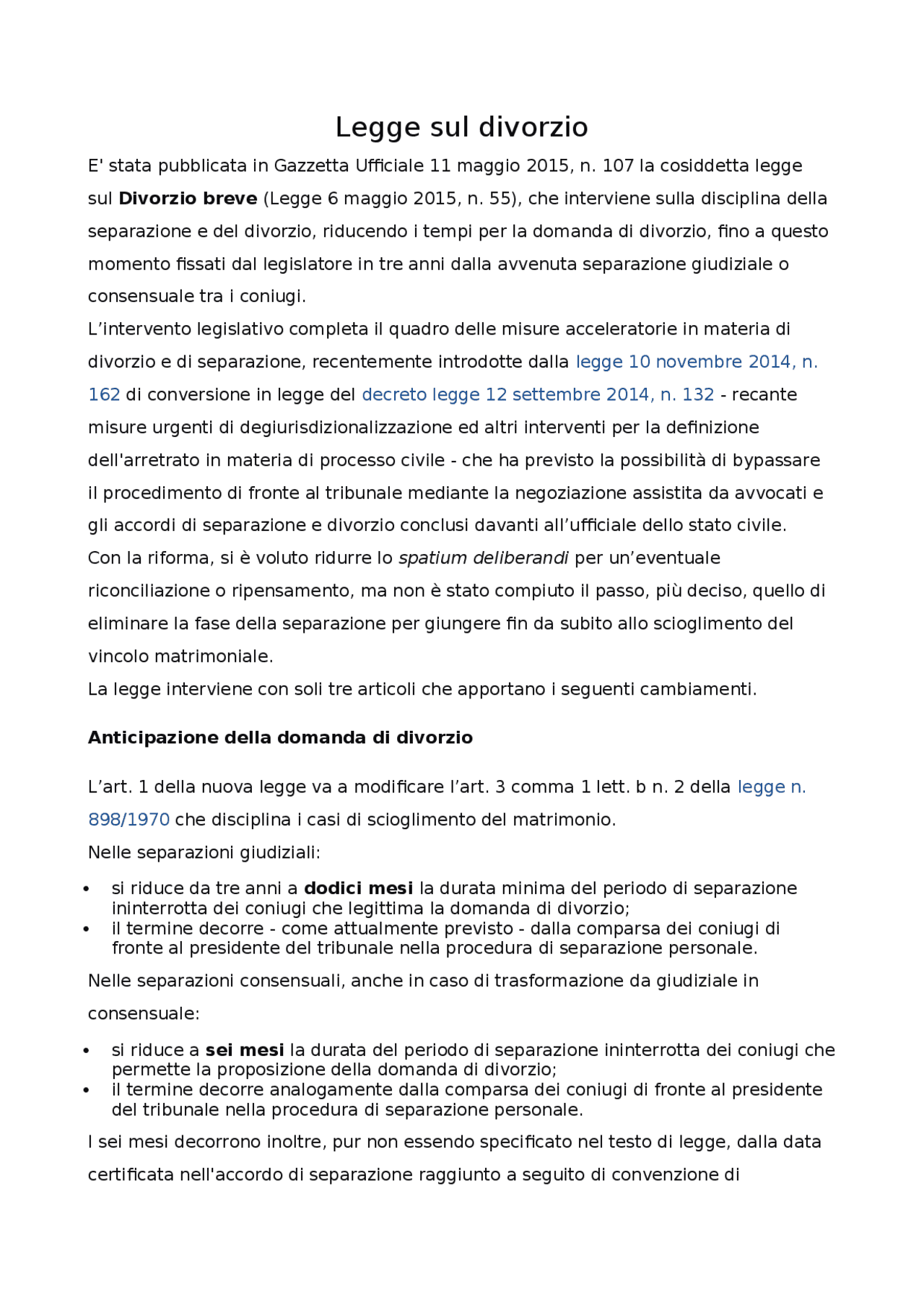 LEGGE SUL DIVORZIO con applicazione degli articoli Guide, Progetti e