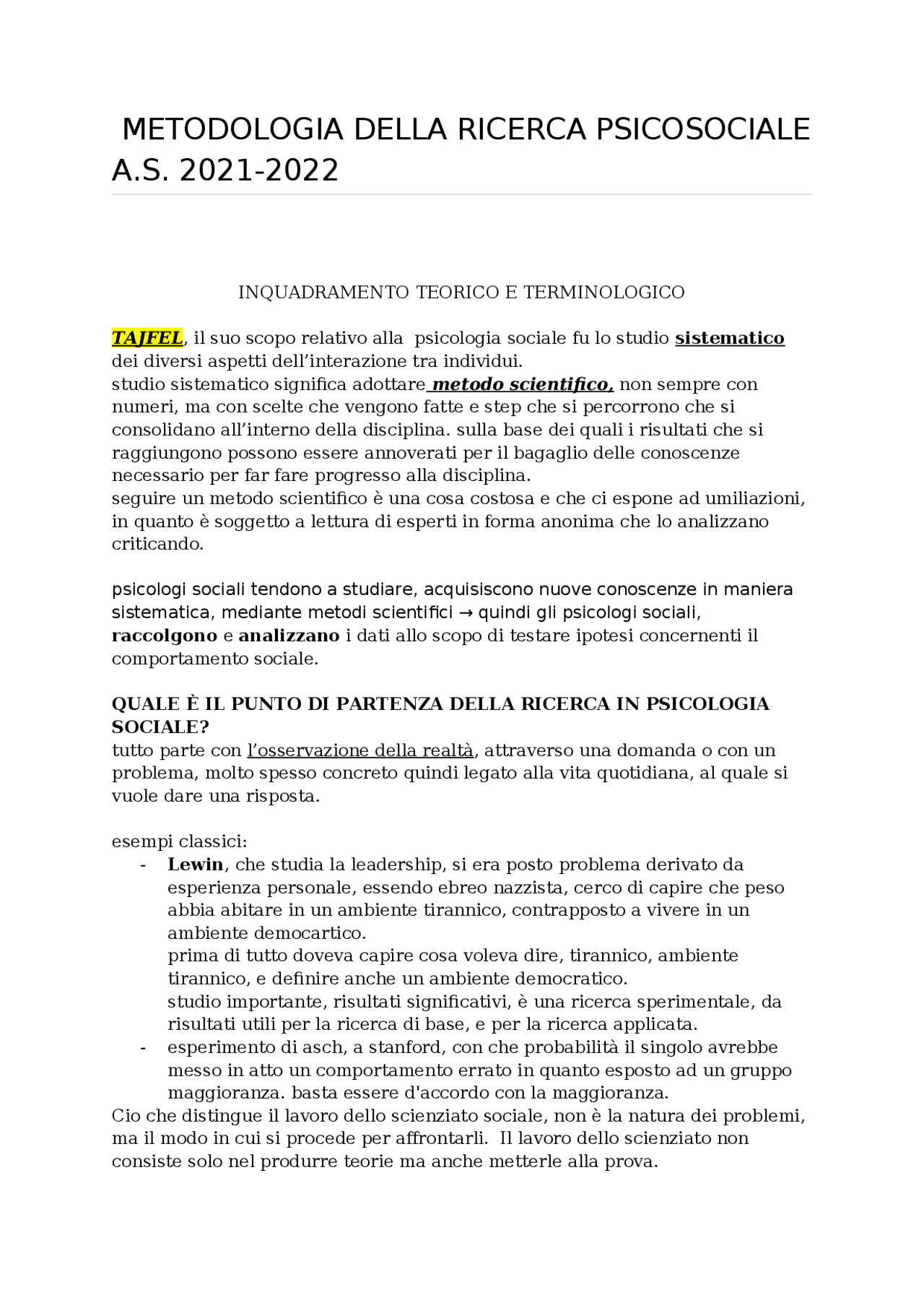 MEtodologia della ricerca psicosociale | Appunti di ...