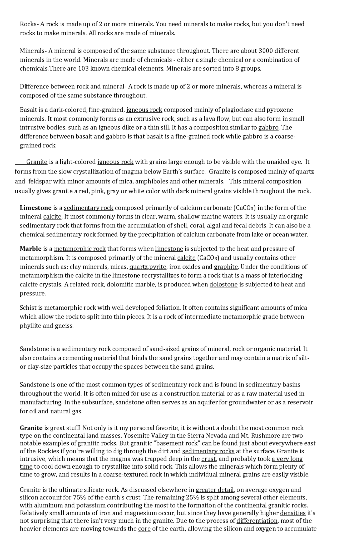 Description of types of rocks | Essays (high school) Earth science ...