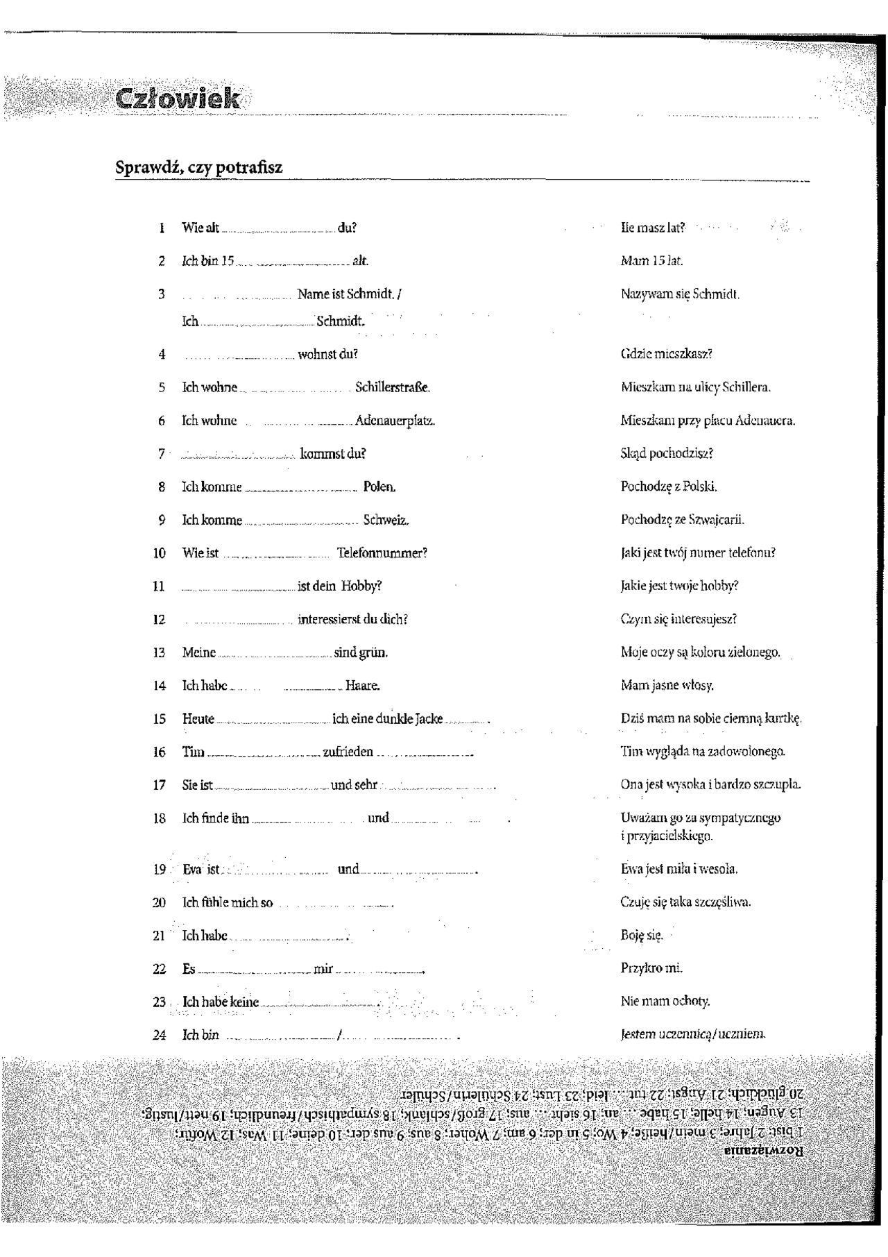 Sprawdziań z 14 działów (słownictwo) | Ćwiczenia Język niemiecki | Docsity