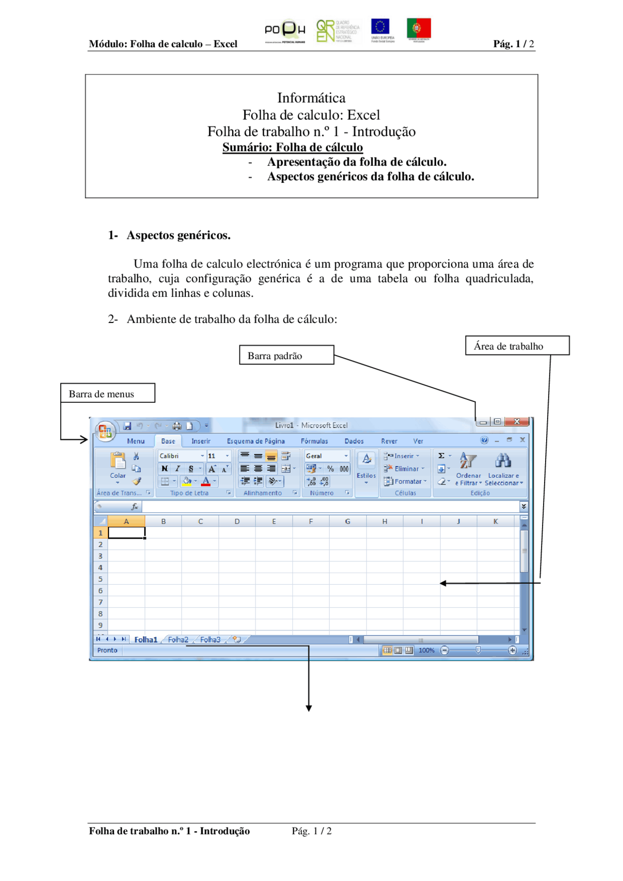 Exercícios sobre fundamentos sobre folha de calculo - Excel ...