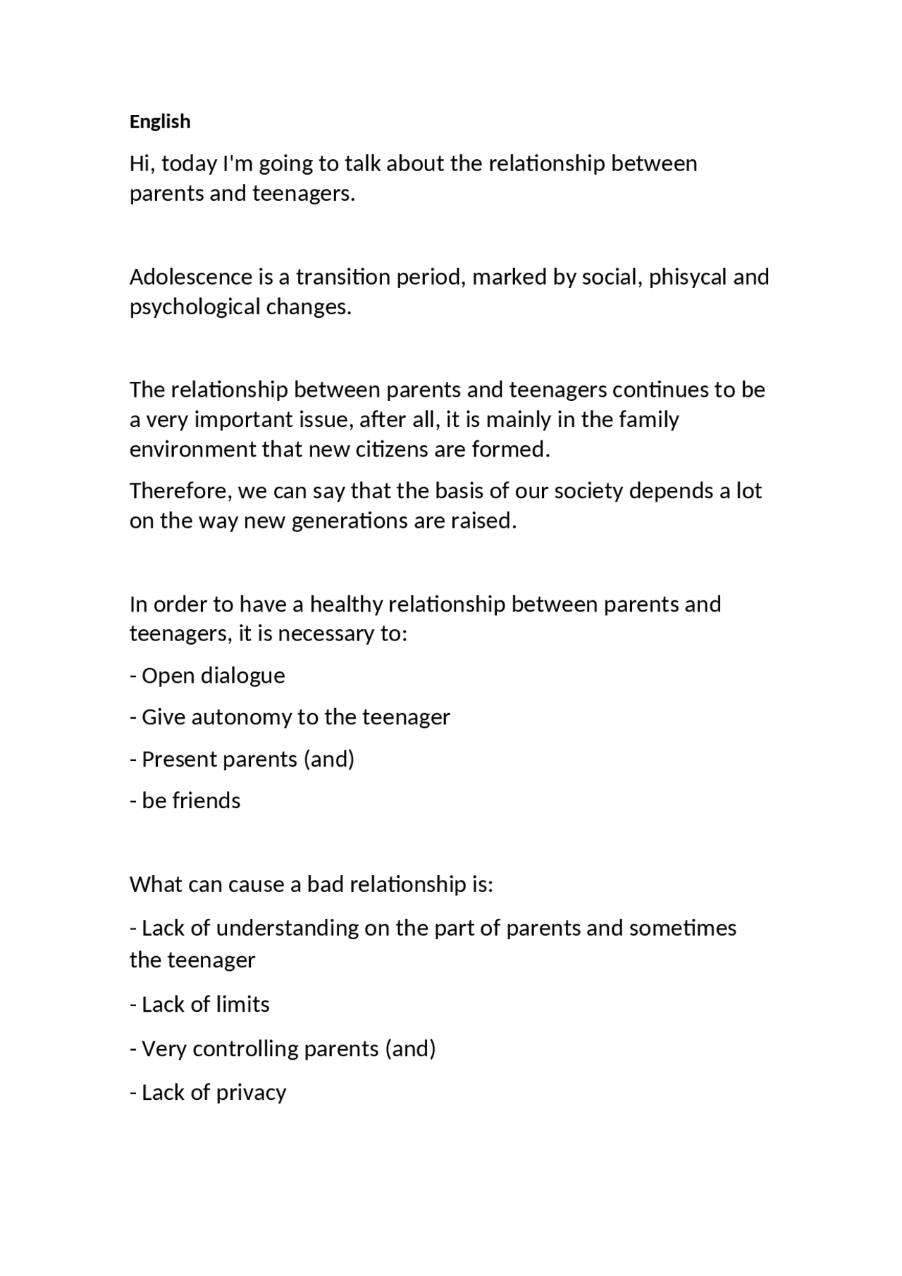The Relationship Between Parents and Teenagers | Notas de estudo Inglês ...
