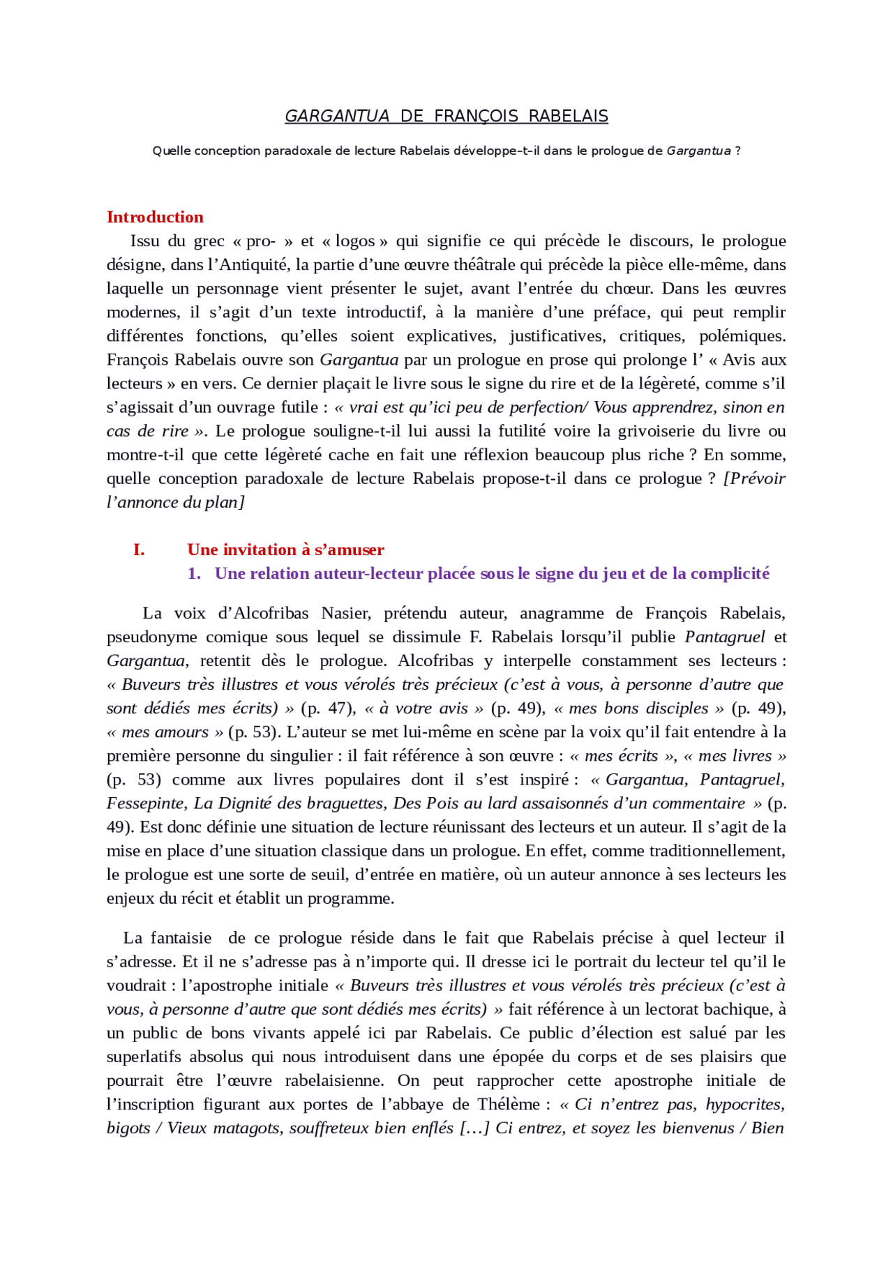 Gargantua Prologue Analyse Linéaire Lectures Français Docsity Gargantua Prologue Analyse Linéaire Lectures Français Docsity