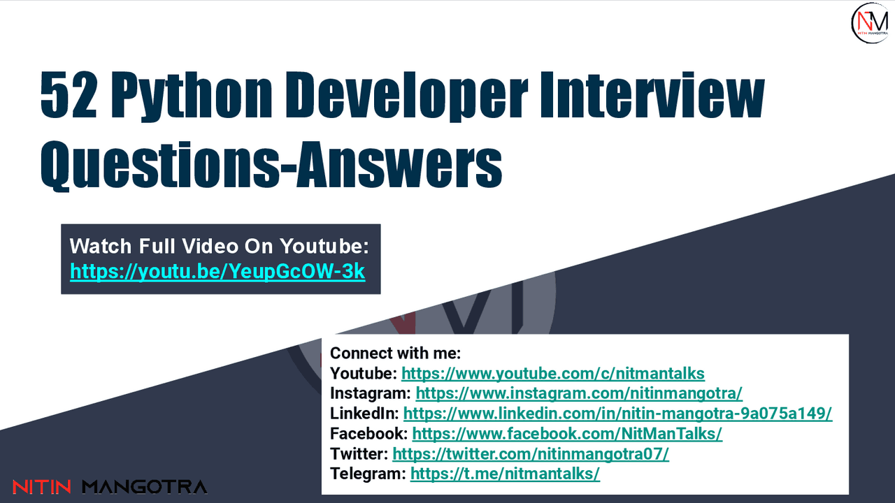 Python interview question | Cheat Sheet Programming Languages | Docsity
