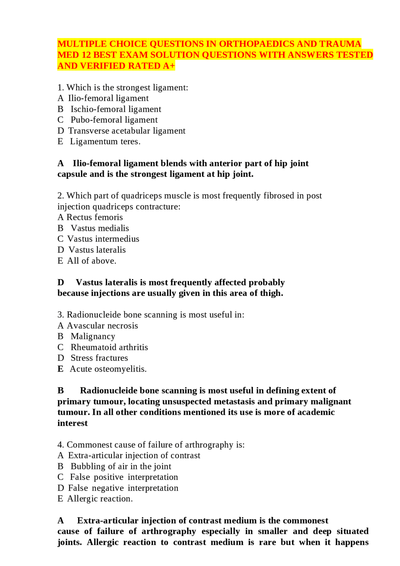 Multiple Choice Questions In Orthopaedics And Trauma Med Exams Multiple Choice Questions In Orthopaedics And Trauma Med Exams