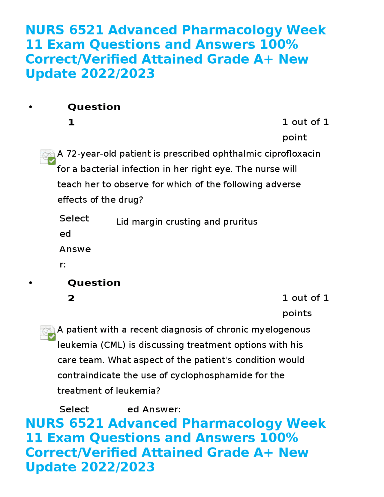 NURS 6521 Advanced Pharmacology Week 11 Exam Questions and Answers 100% ...