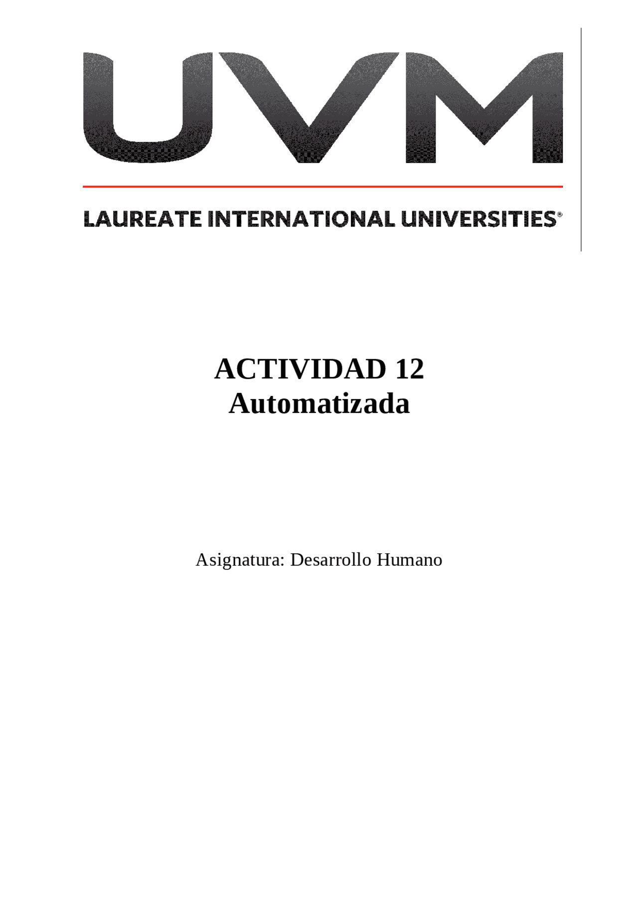 Actividad automatizada 12 | Exámenes de Desarrollo Humano | Docsity