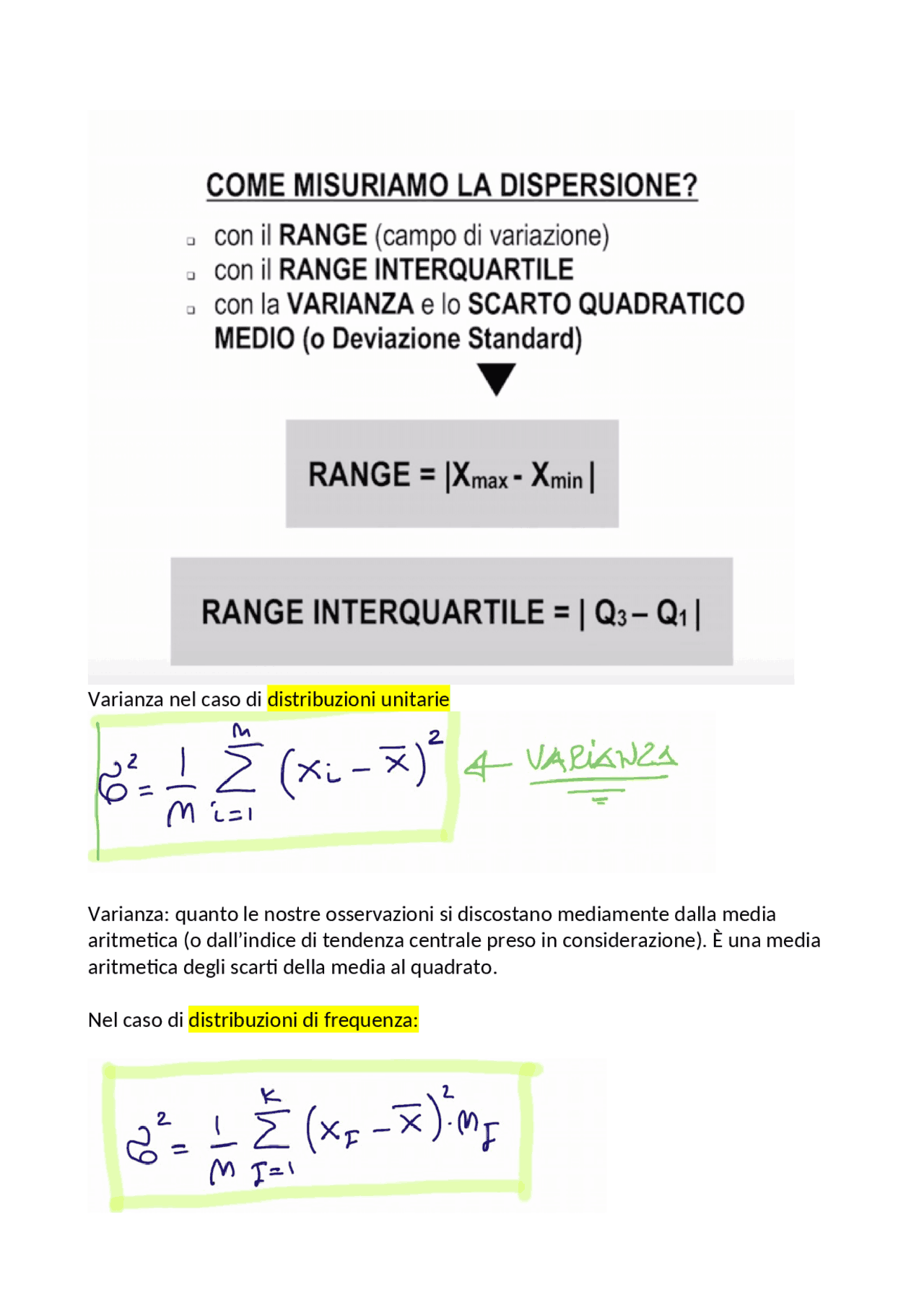La varianza appunti Appunti di Matematica Docsity