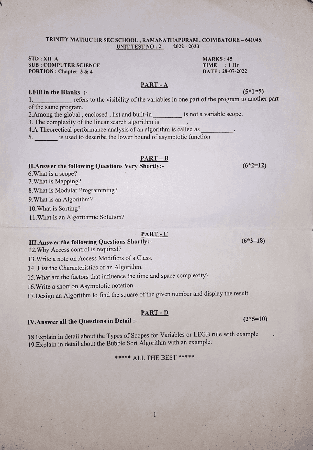 Computer question paper | Exams Computer science | Docsity