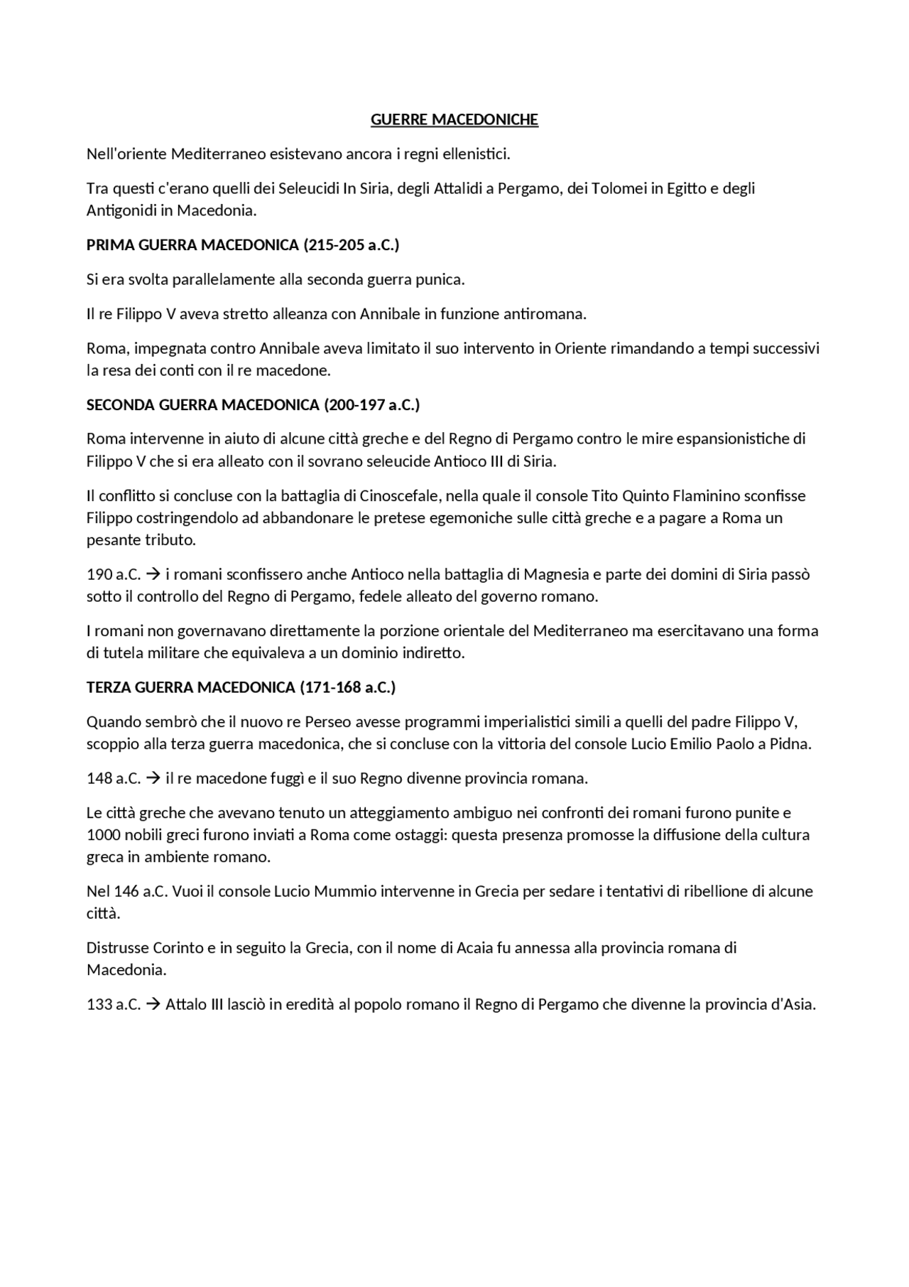 tre guerre macedoniche Schemi e mappe concettuali di Storia Antica