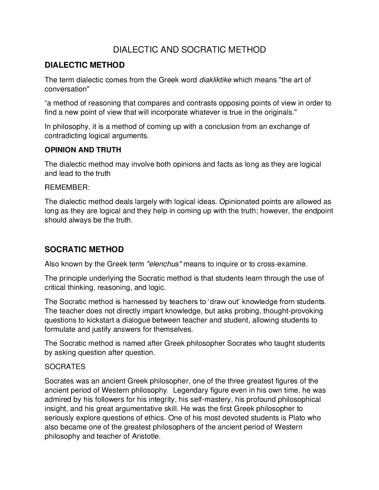 Dialectic socratic method | Slides Philosophy | Docsity