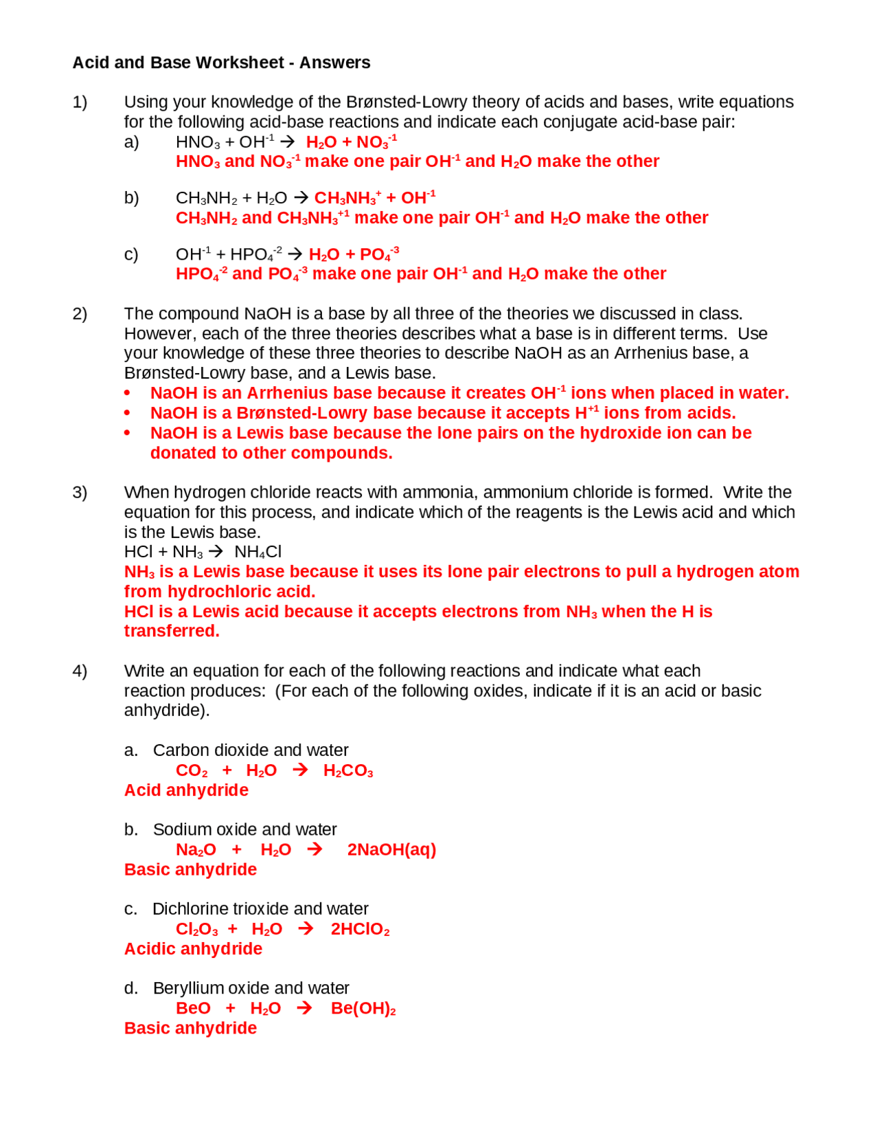 Intro to bases and acids worksheet | Schemes and Mind Maps Physical  education | Docsity