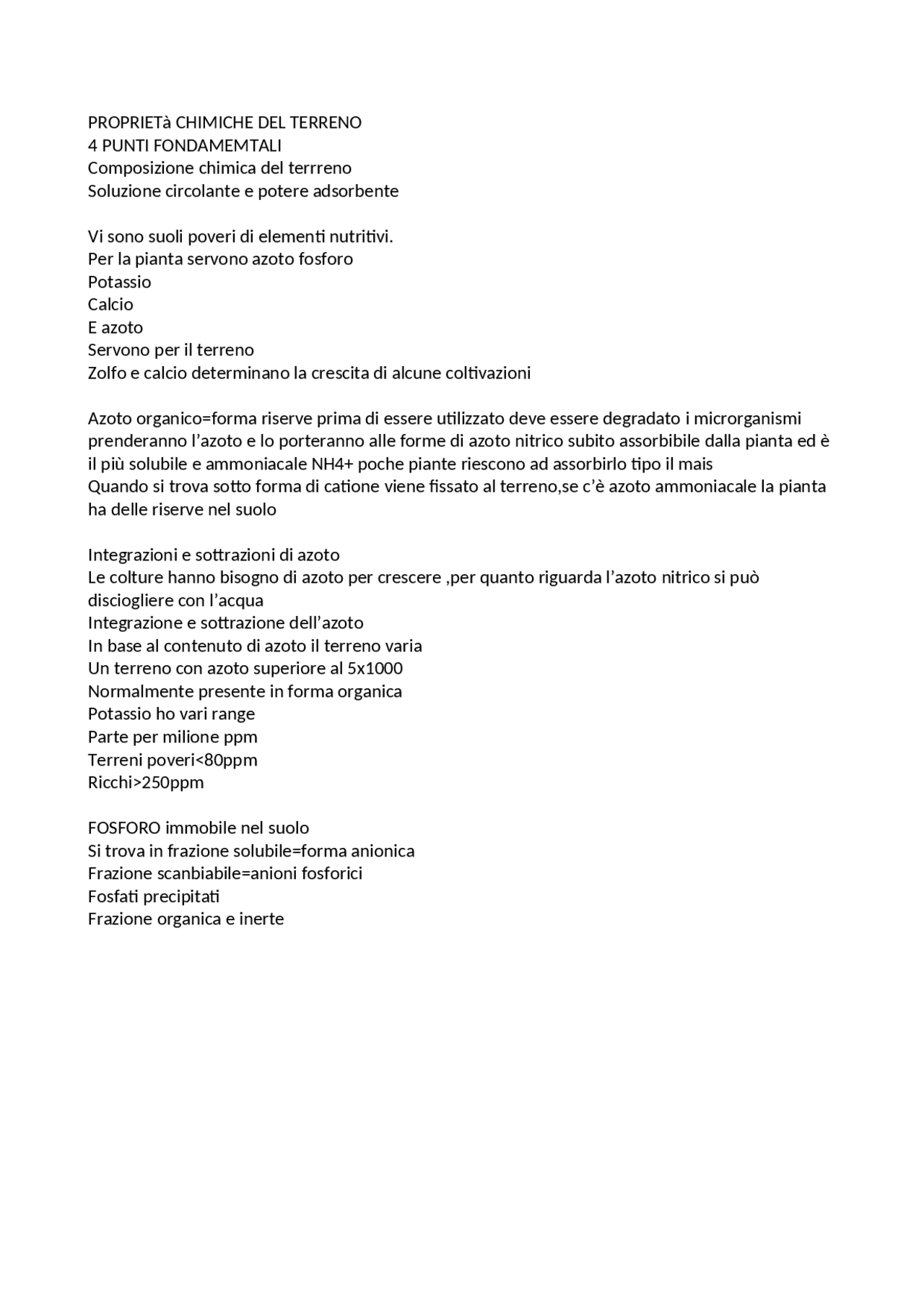 Proprietà chimiche del terreno Sbobinature di Agronomia Docsity