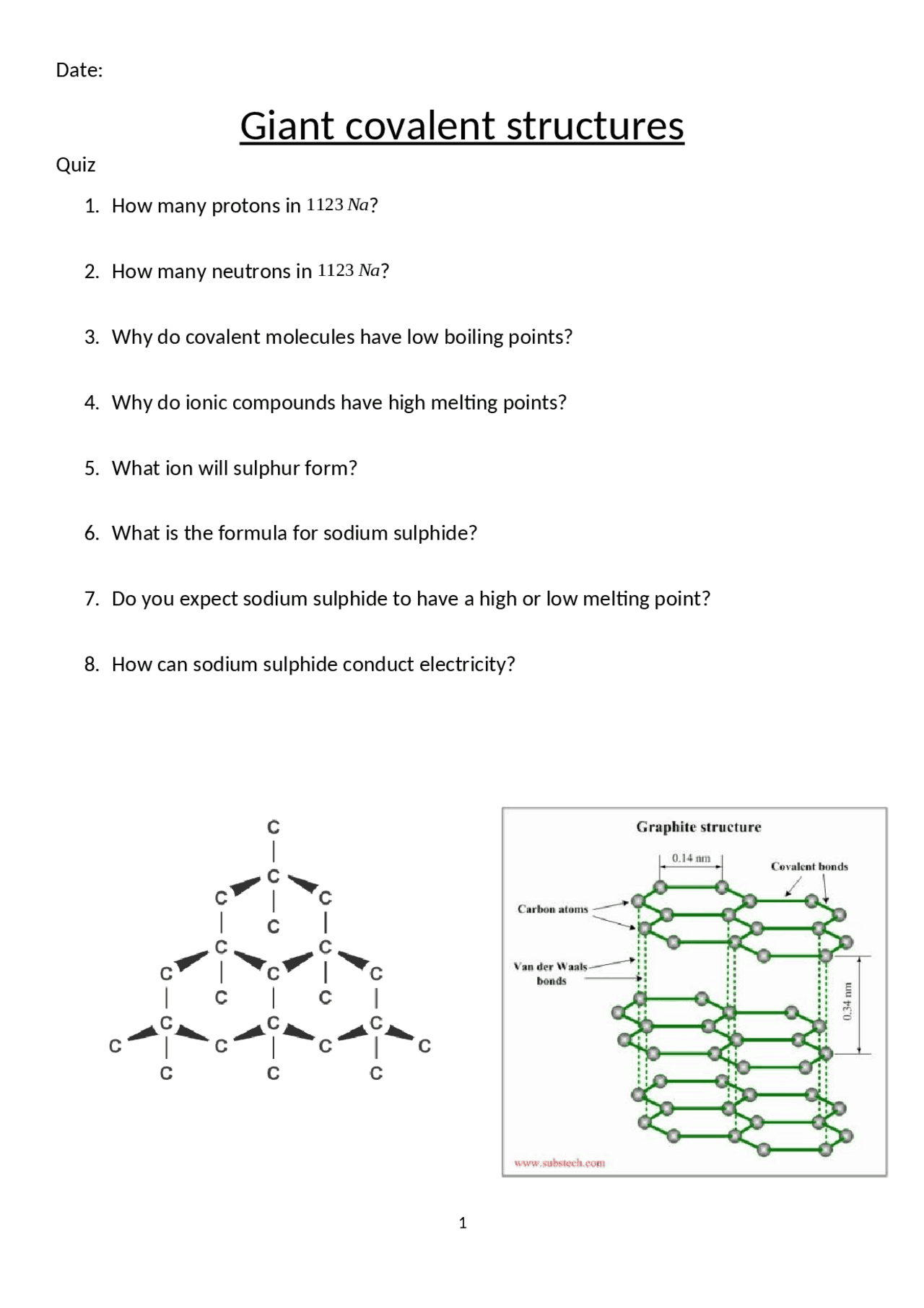 Structure For Science Assignment Giant structures in chemistry | Assignments Chemistry | Docsity