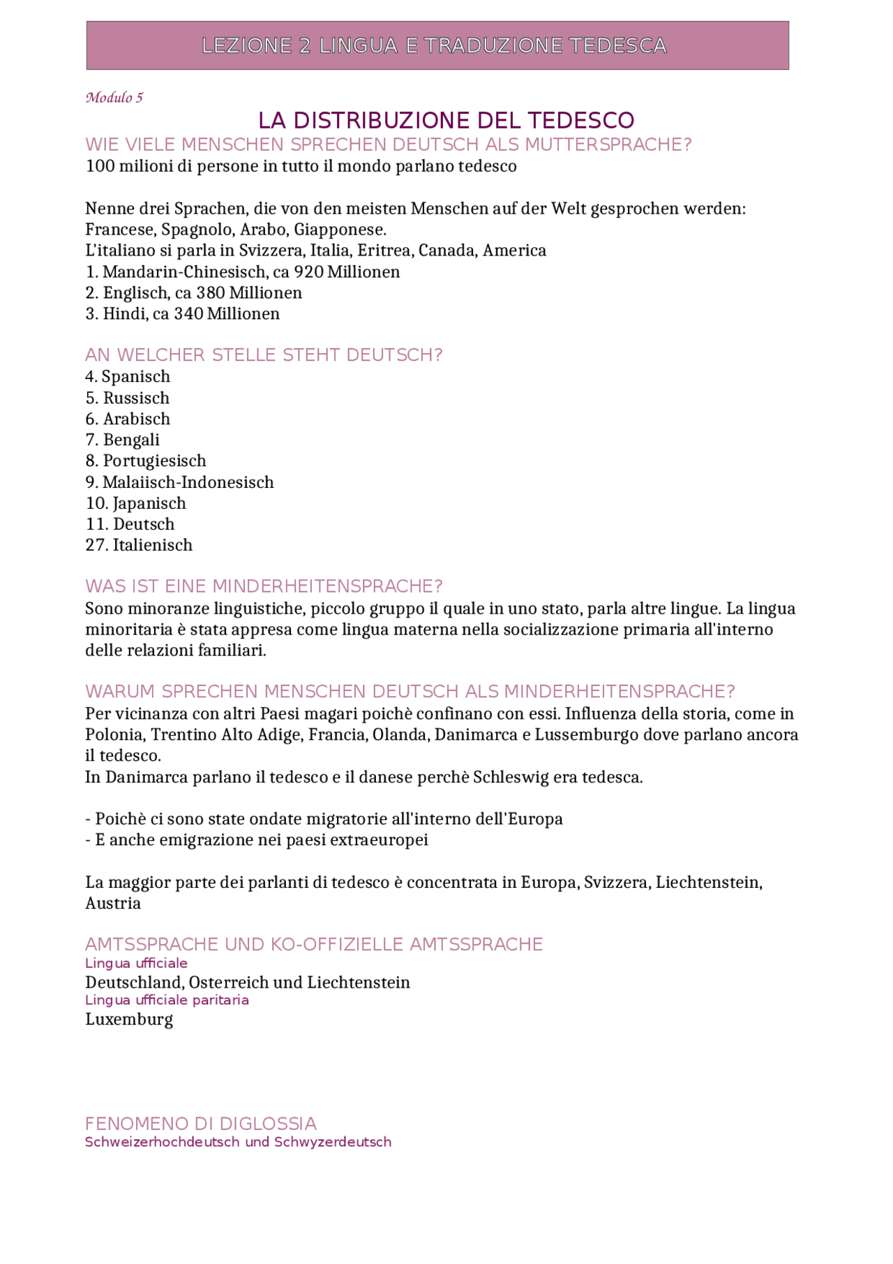 Appunti lingua tedesca Appunti di Lingua Tedesca Docsity