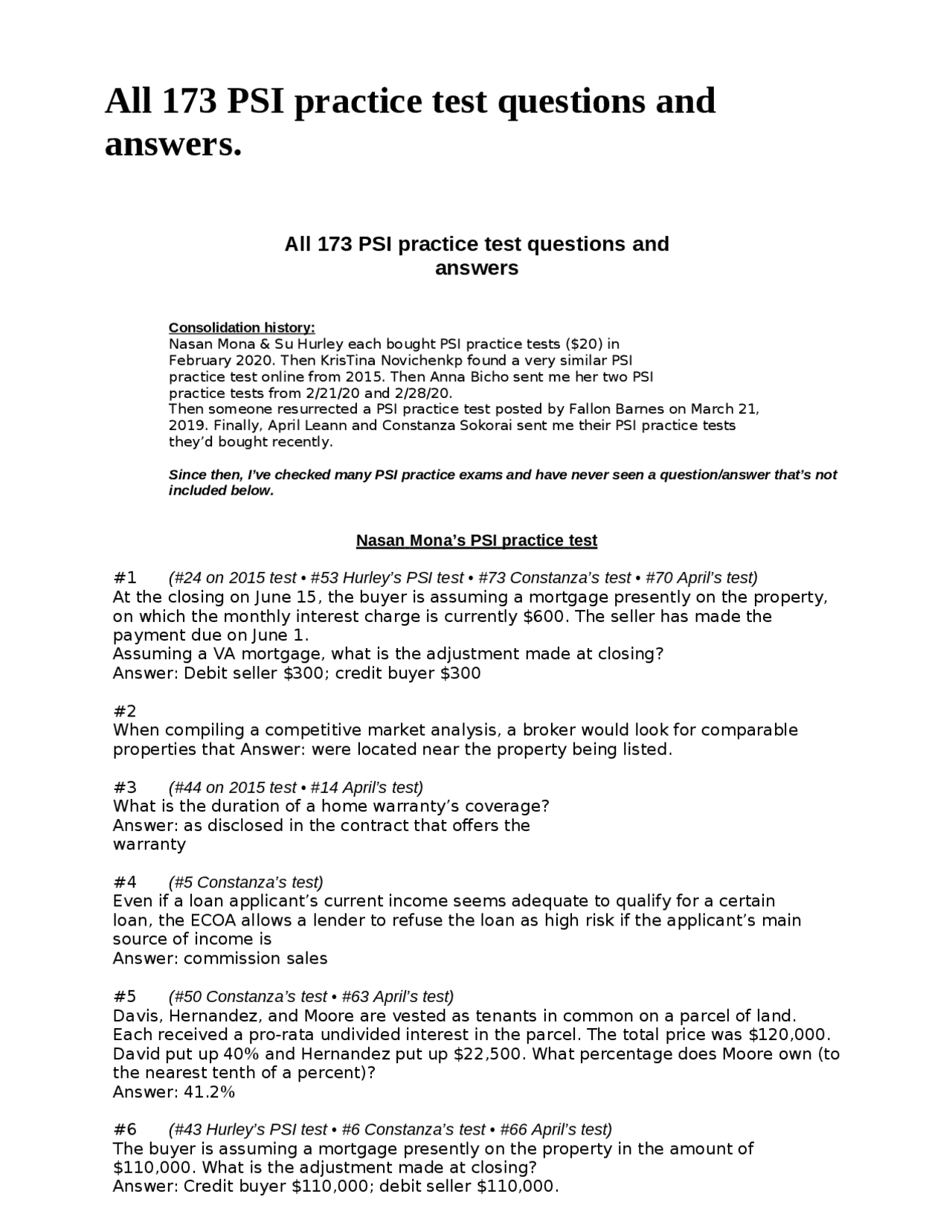 All 173 PSI practice test questions and answers. | Exams Business ...