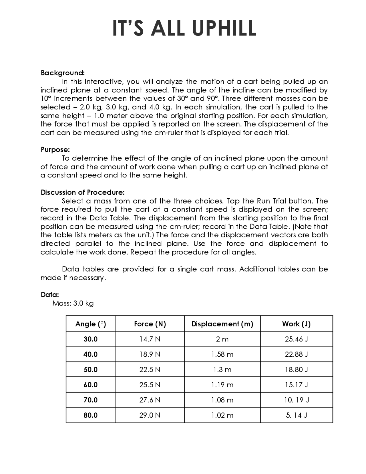Its All Uphill Interactive Worksheet Answers Pdf It's All Uphill Interactive | Exercises Physics | Docsity