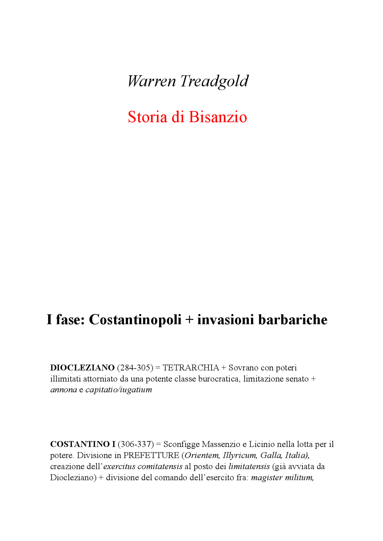 Warren Treadgold Storia di Bisanzio Sintesi del corso di Storia