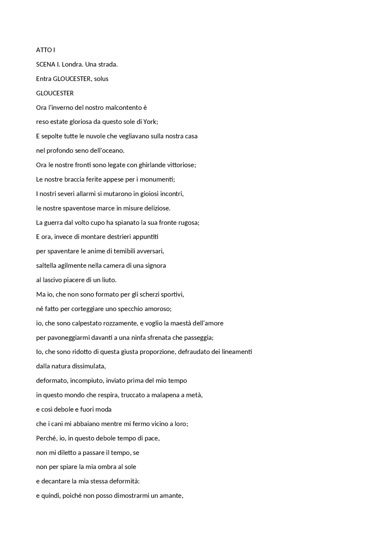 traduzione amatoriale di riccardo III di shakespeare Traduzioni di