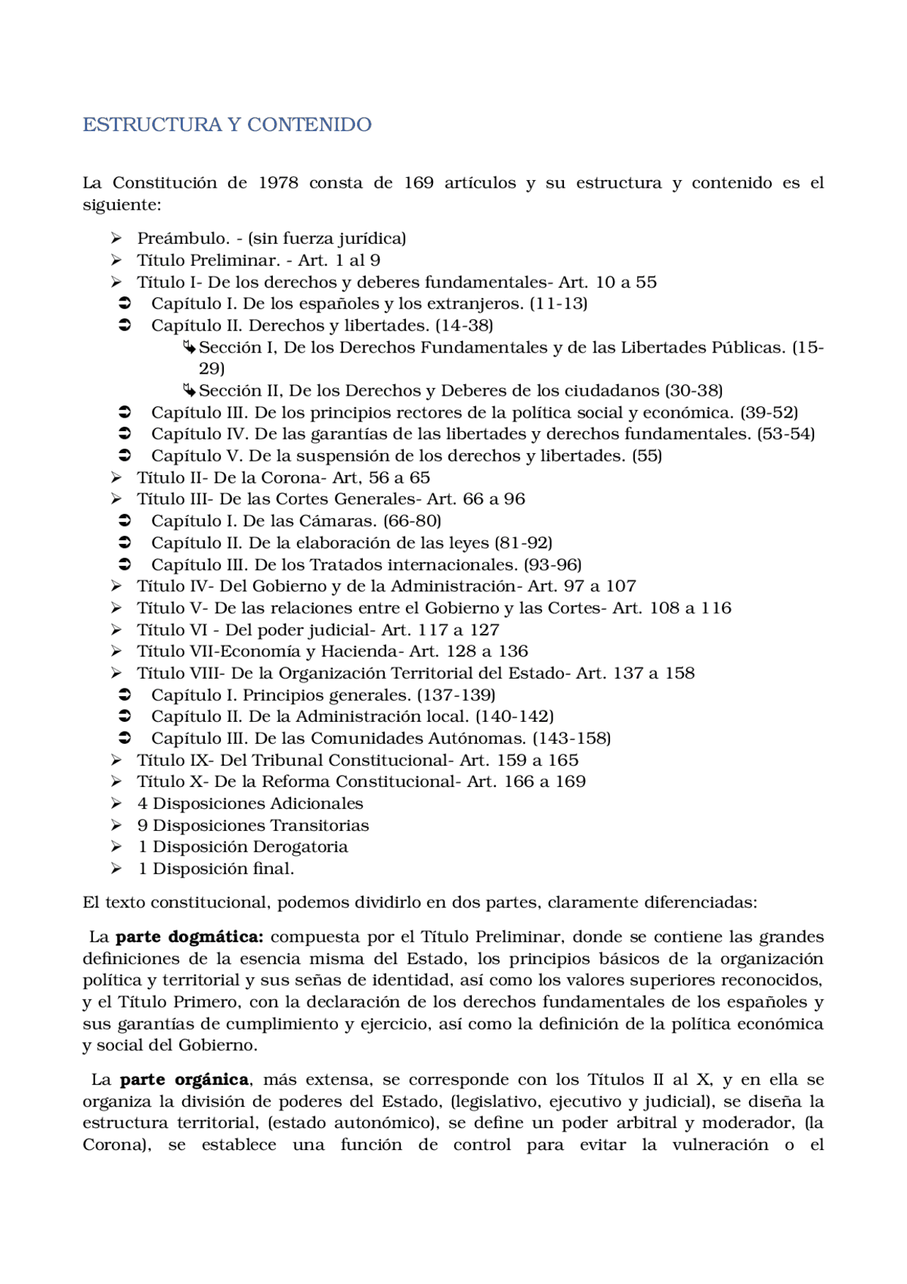 CONSTITUCION ESPAÑOLA.ESTRUCTURA Y CONTENIDO | Resúmenes de Derecho ...