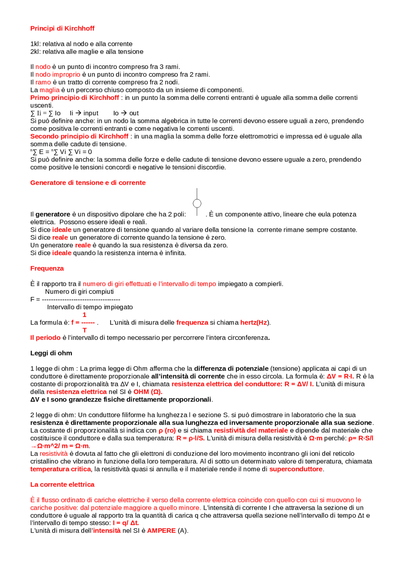 Principi di Kirchhoff Schemi e mappe concettuali di Elettronica Docsity