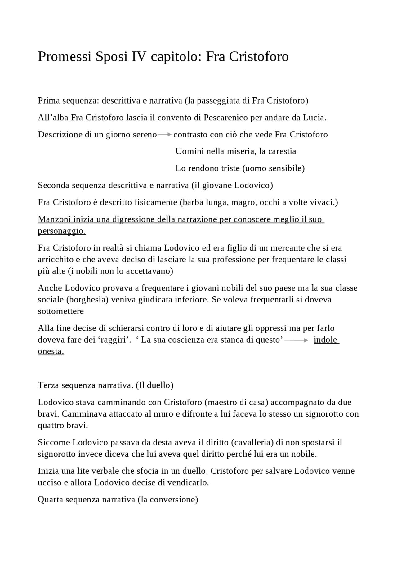 Capitolo IV Promessi Sposi Schemi e