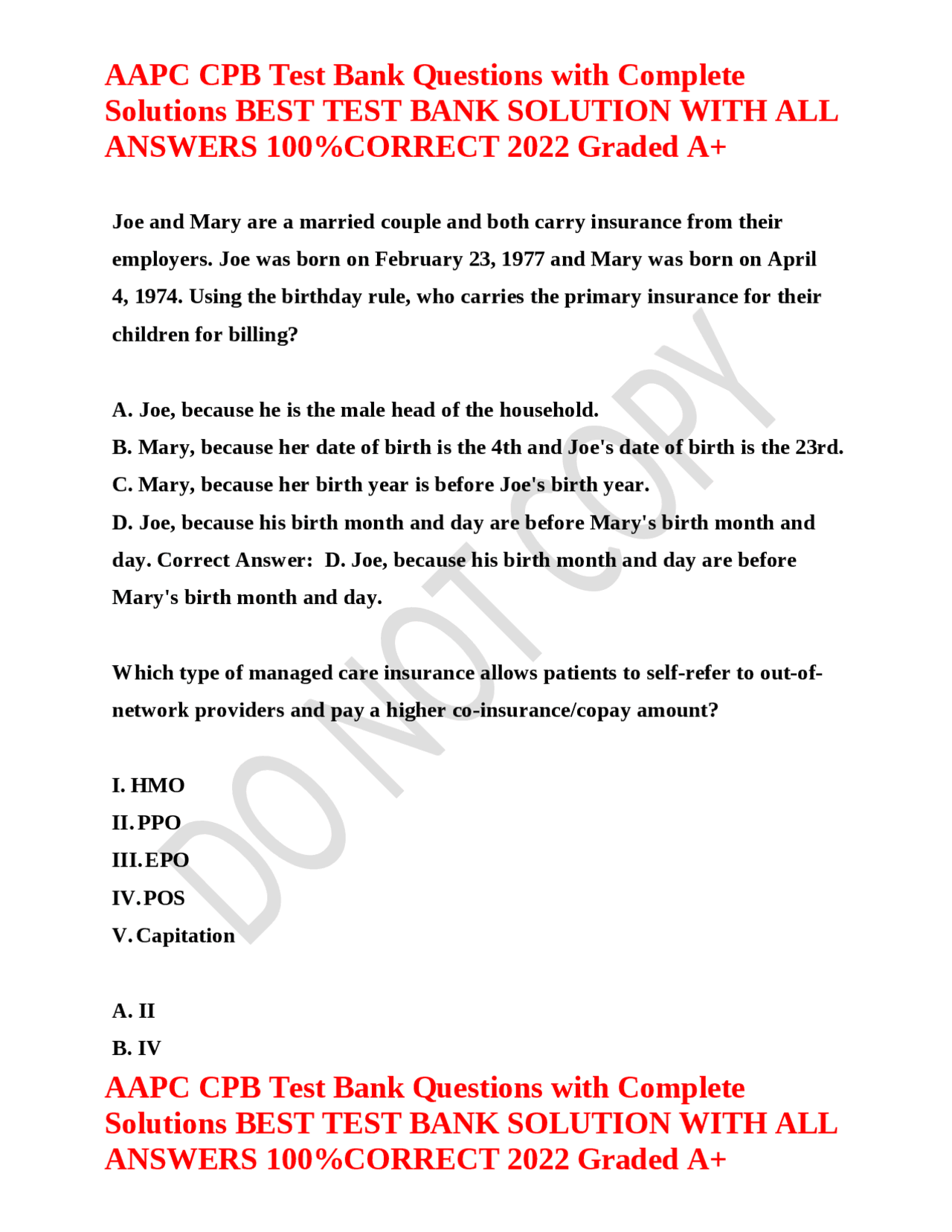 AAPC CPB Test Bank Questions with Complete Solutions BEST TEST BANK ...