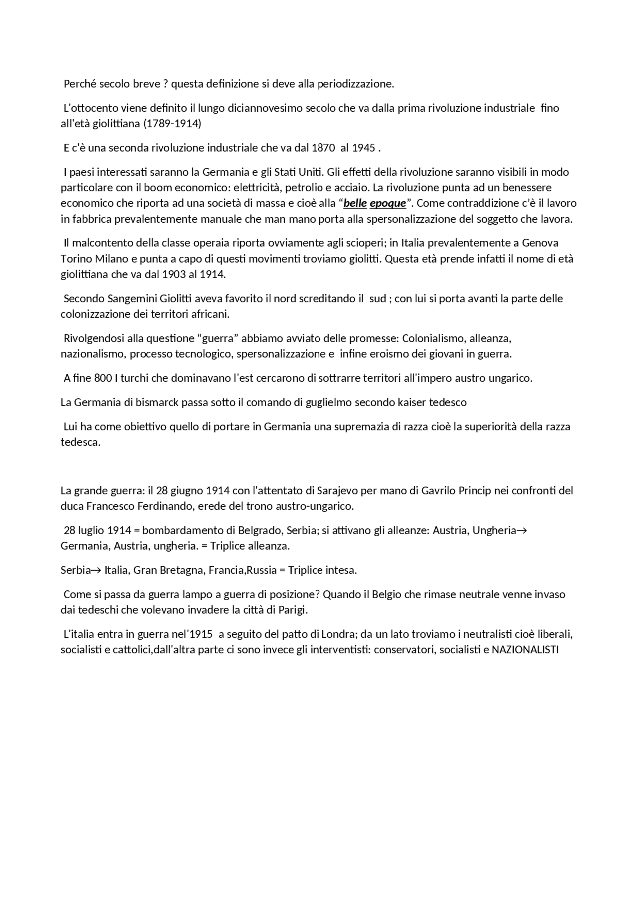 Il 900- breve introduzione | Appunti di Storia | Docsity