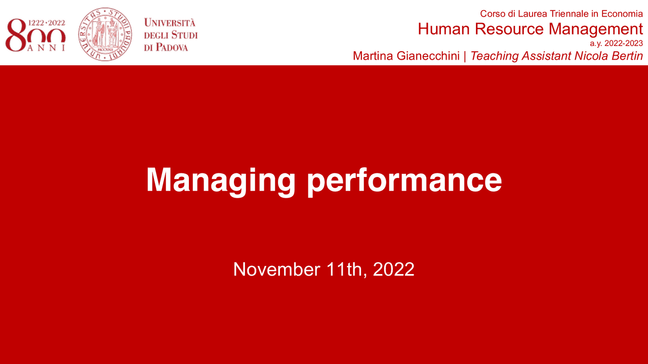 HUMAN RESOURCE MANAGEMENT PERFORMANCE MANAGEMENT | Sintesi del corso di ...
