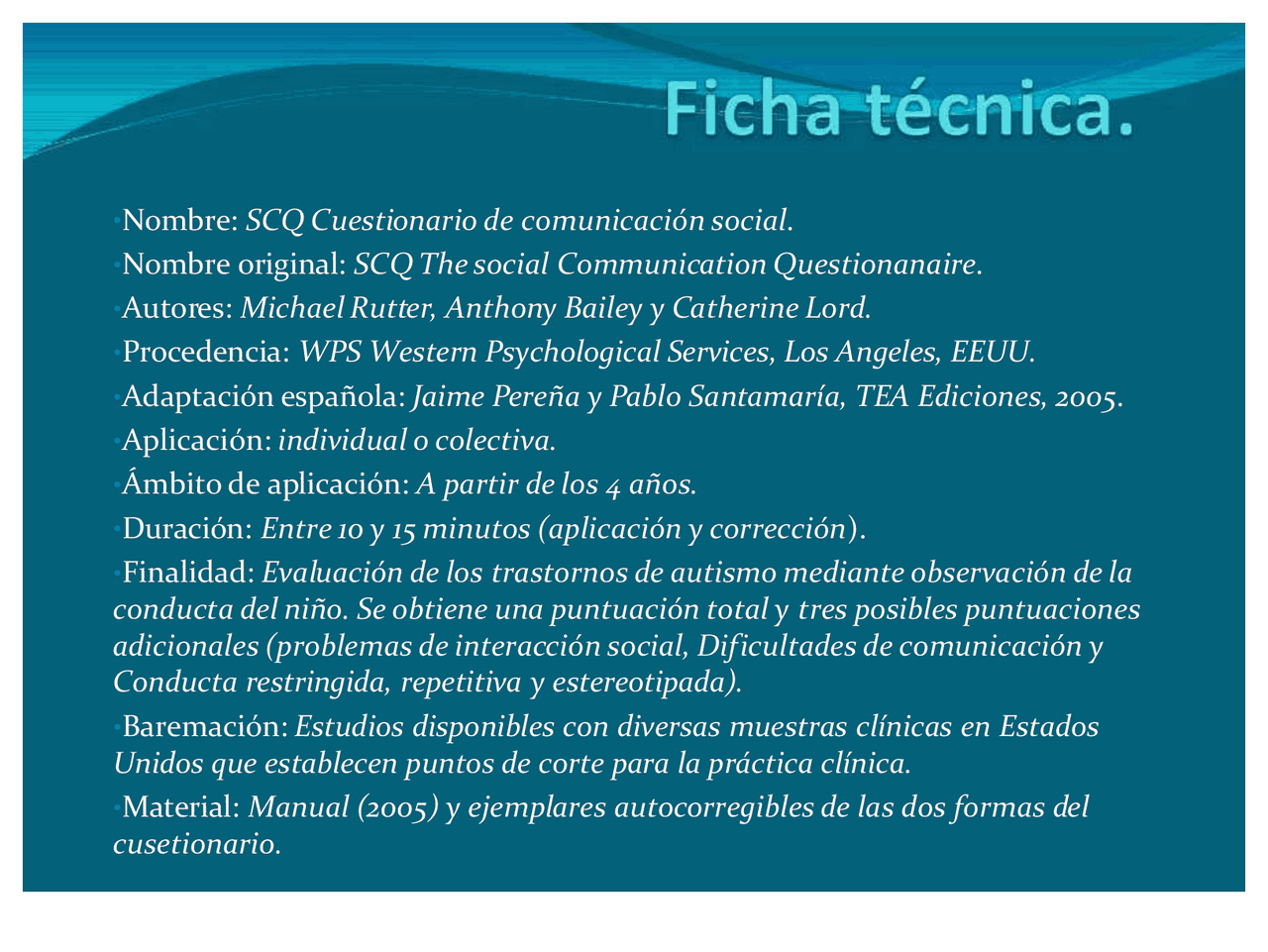 PPT Sobre Pauta SCQ_ | Diapositivas de Terapia Ocupacional | Docsity