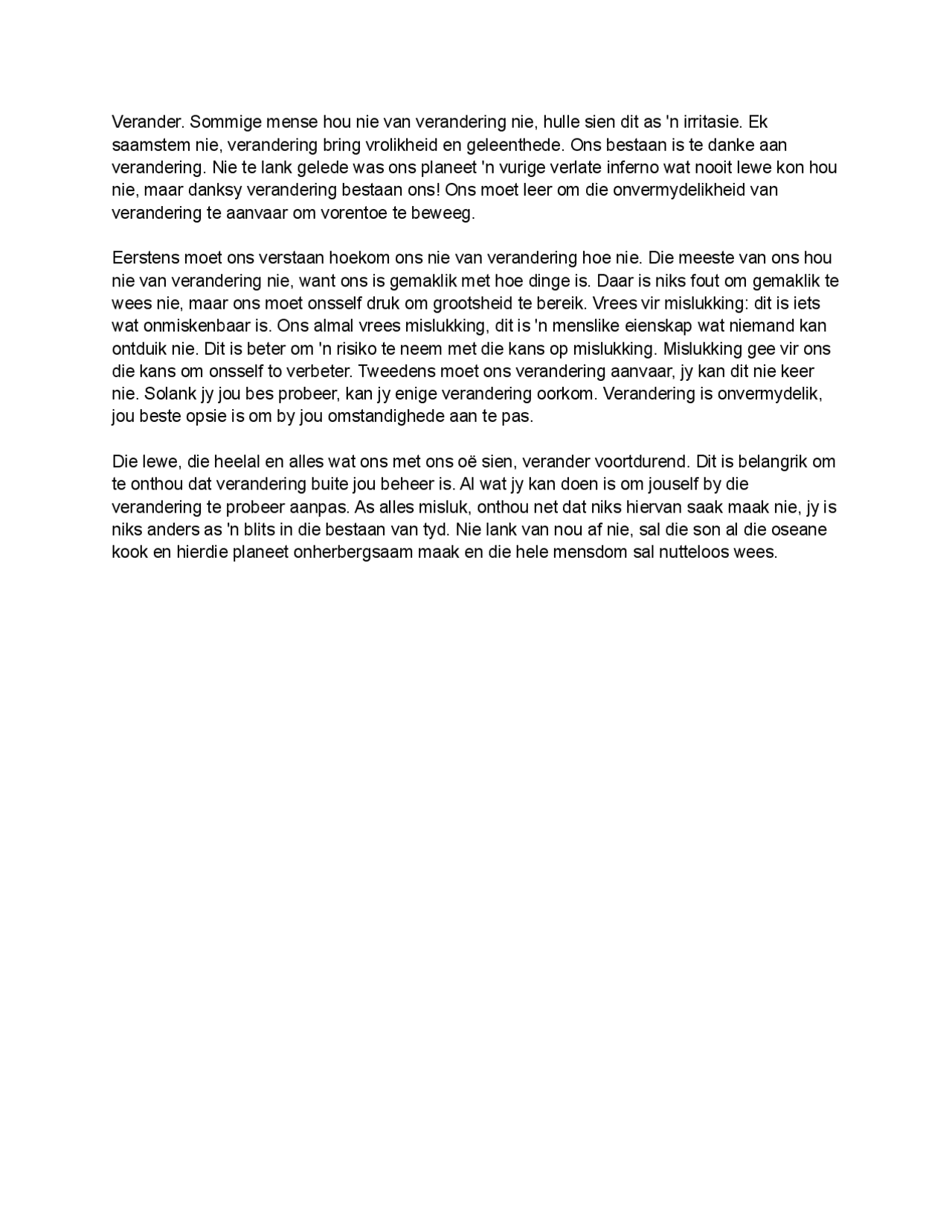 Verander mondeling Afrikaans first additional language speech Essays