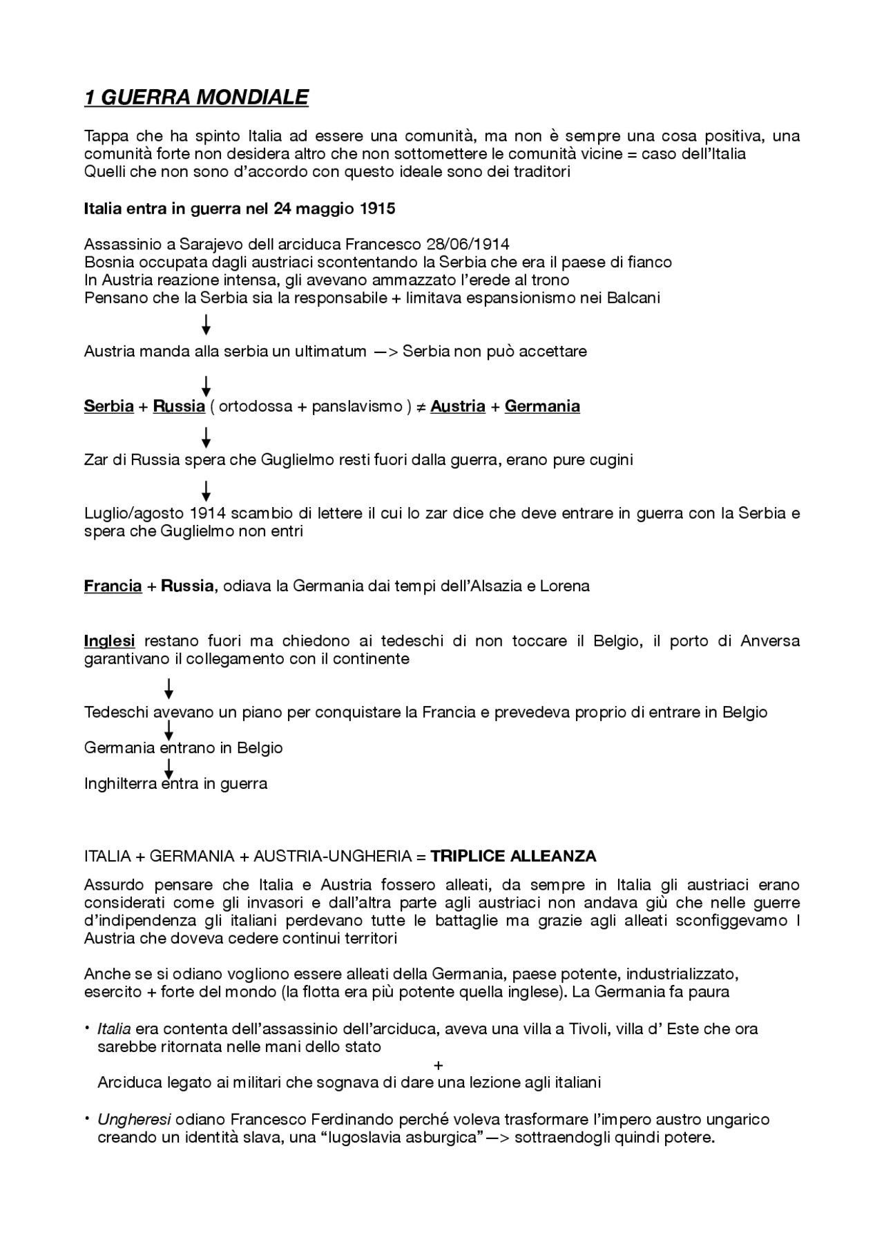 Riassunto prima guerra mondiale | Schemi e mappe concettuali di Storia ...