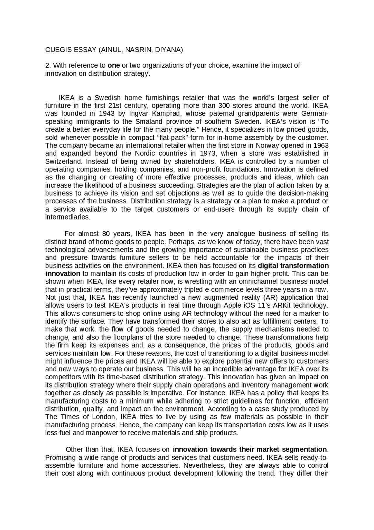 CUEGIS for IB students Exercises Business Docsity