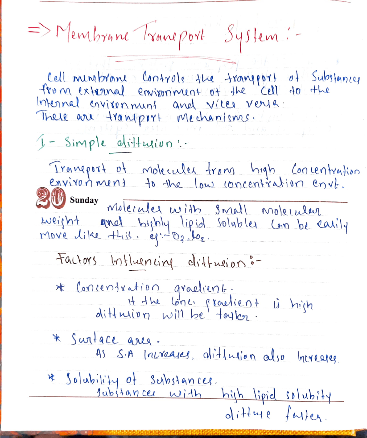 MEMBRANE TRANSPORT SYSTEM | Study notes Physiology | Docsity