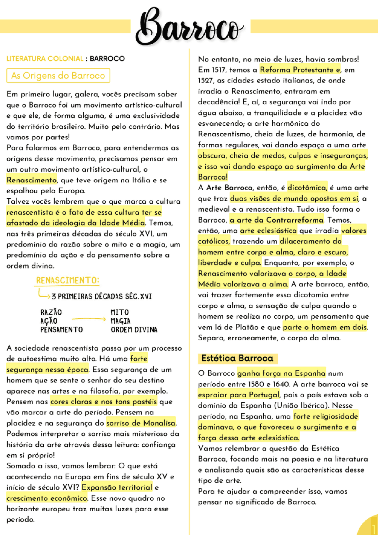 Barroco todo explicado | Resumos Literatura Ensino Médio | Docsity