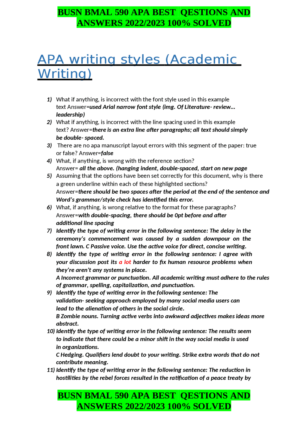 BUSN BMAL 590 APA BEST QESTIONS AND ANSWERS 2022/2023 100% SOLVED ...