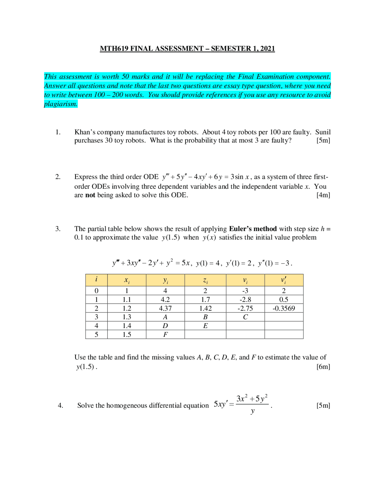 Singularity Function Chart A) Using singularity functions, find the magnitude and location of the ...