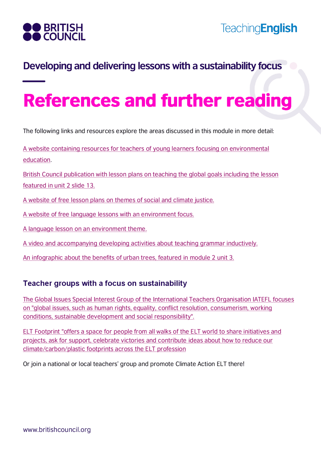 Class Lesson Reference References - Developing and delivering lessons with a sustainability ...