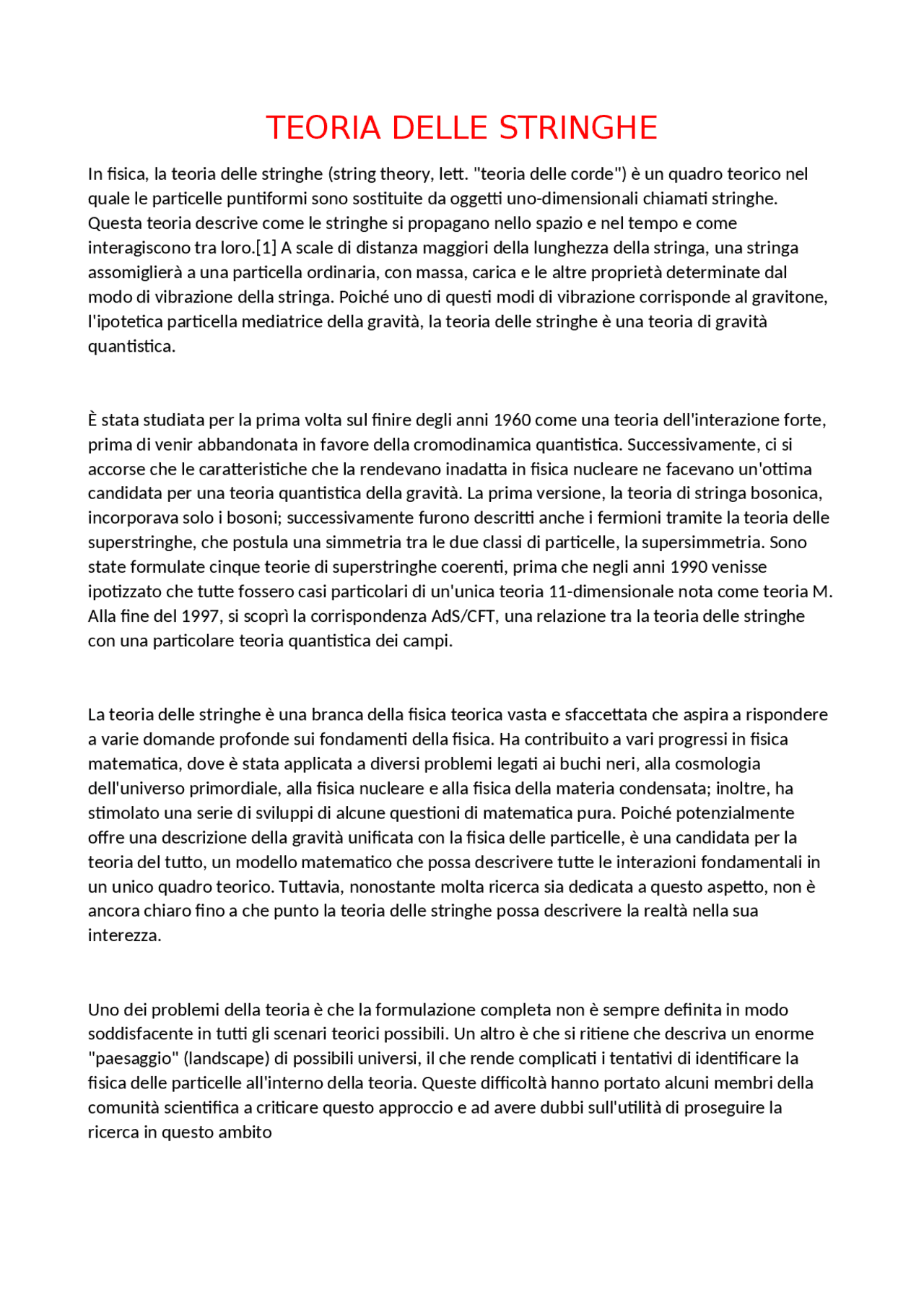 Teoria delle stringhe Schemi e mappe concettuali di Fisica Docsity