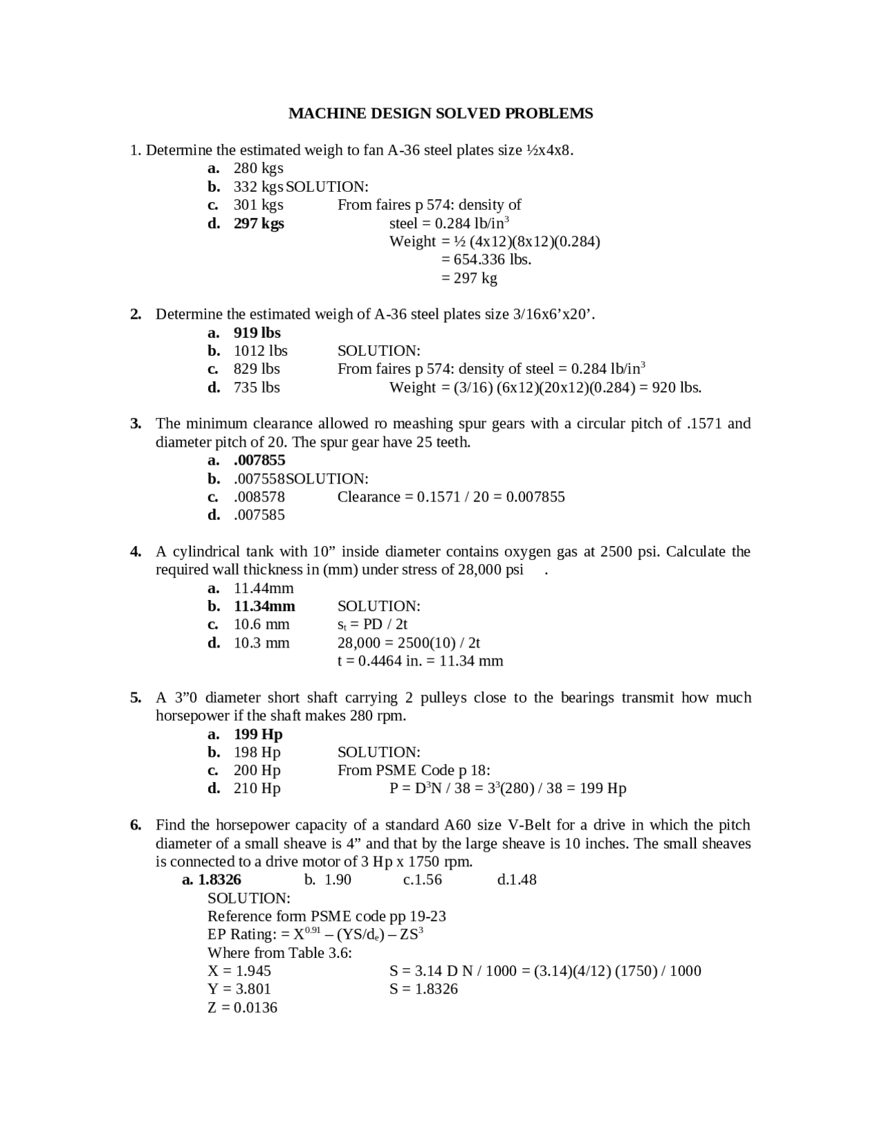 Machine Design Sample Problems with Solutions | Exercises Machine ...