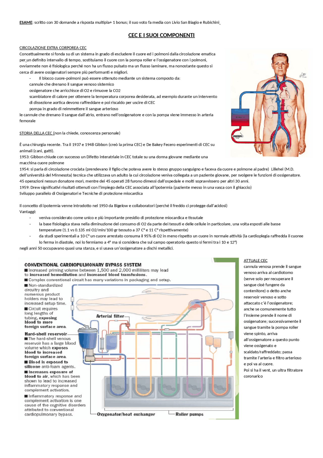 Circolazione Extracorporea CEC Dispense Di Cardiologia Docsity